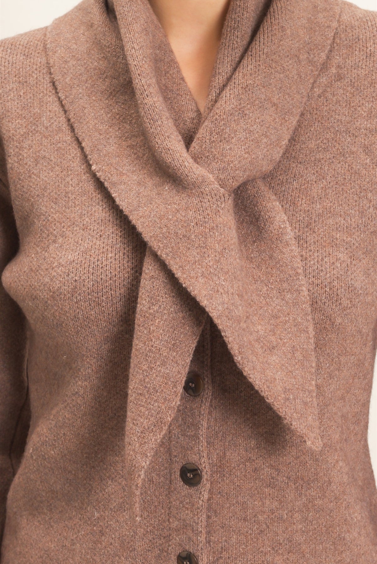 Wholesale Attached Scarf Button-Front Cardigan Cardigans HF26E870 MOCHA HYFVE