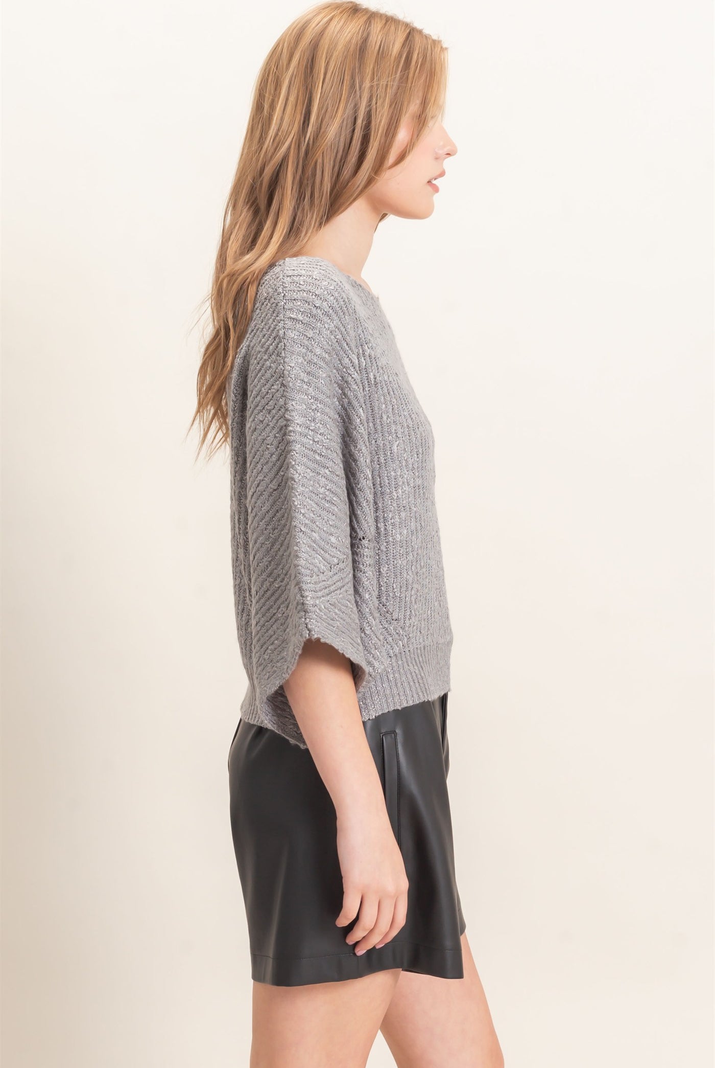 Wholesale Ribbed Boat Neck Sweater Sweaters HF26F201 HEATHER GRAY HYFVE