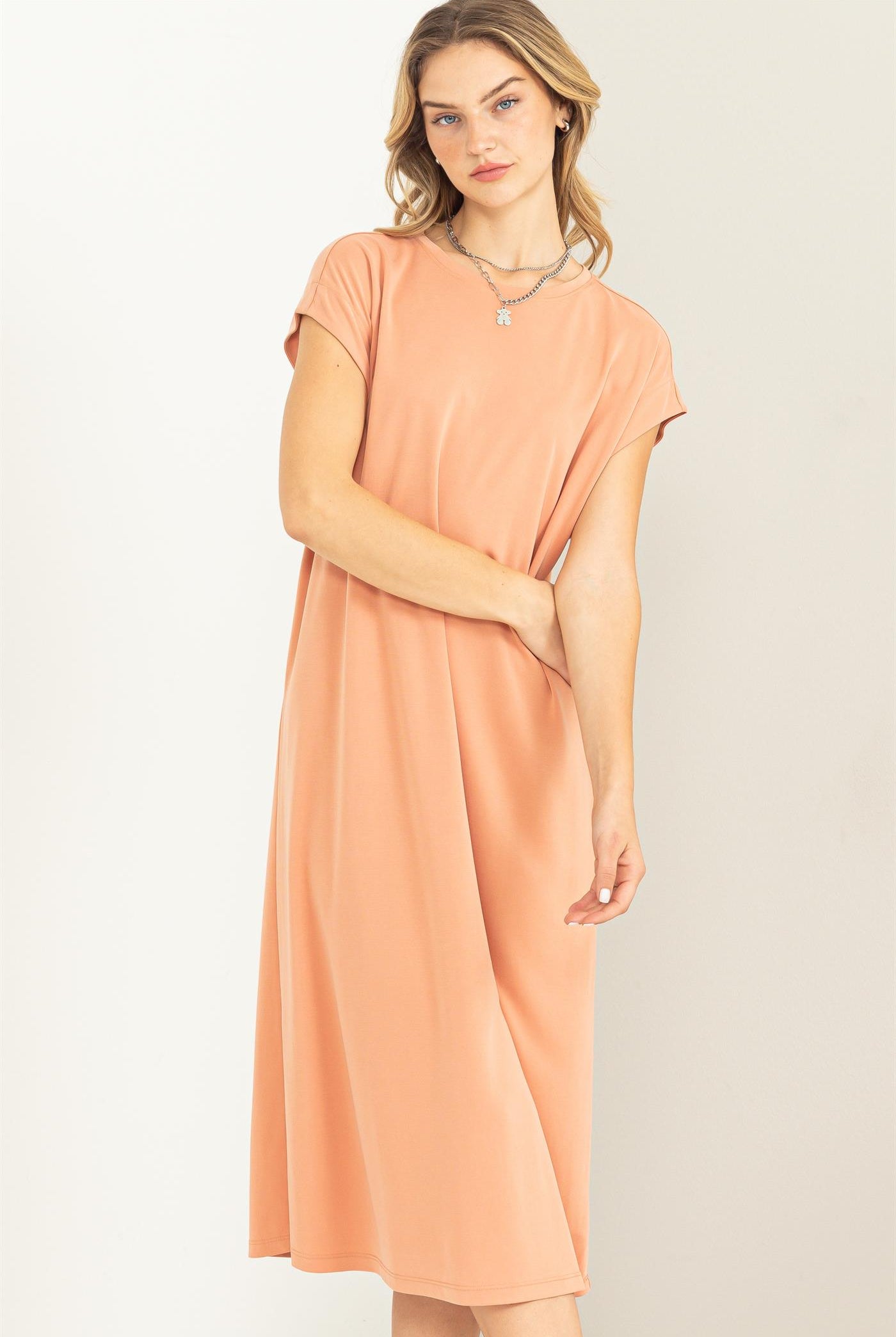 Wholesale Lazy Day Dolman Short Sleeves Midi Dress Dresses DZ23A795 DUSTY CLAY DOUBLE ZERO