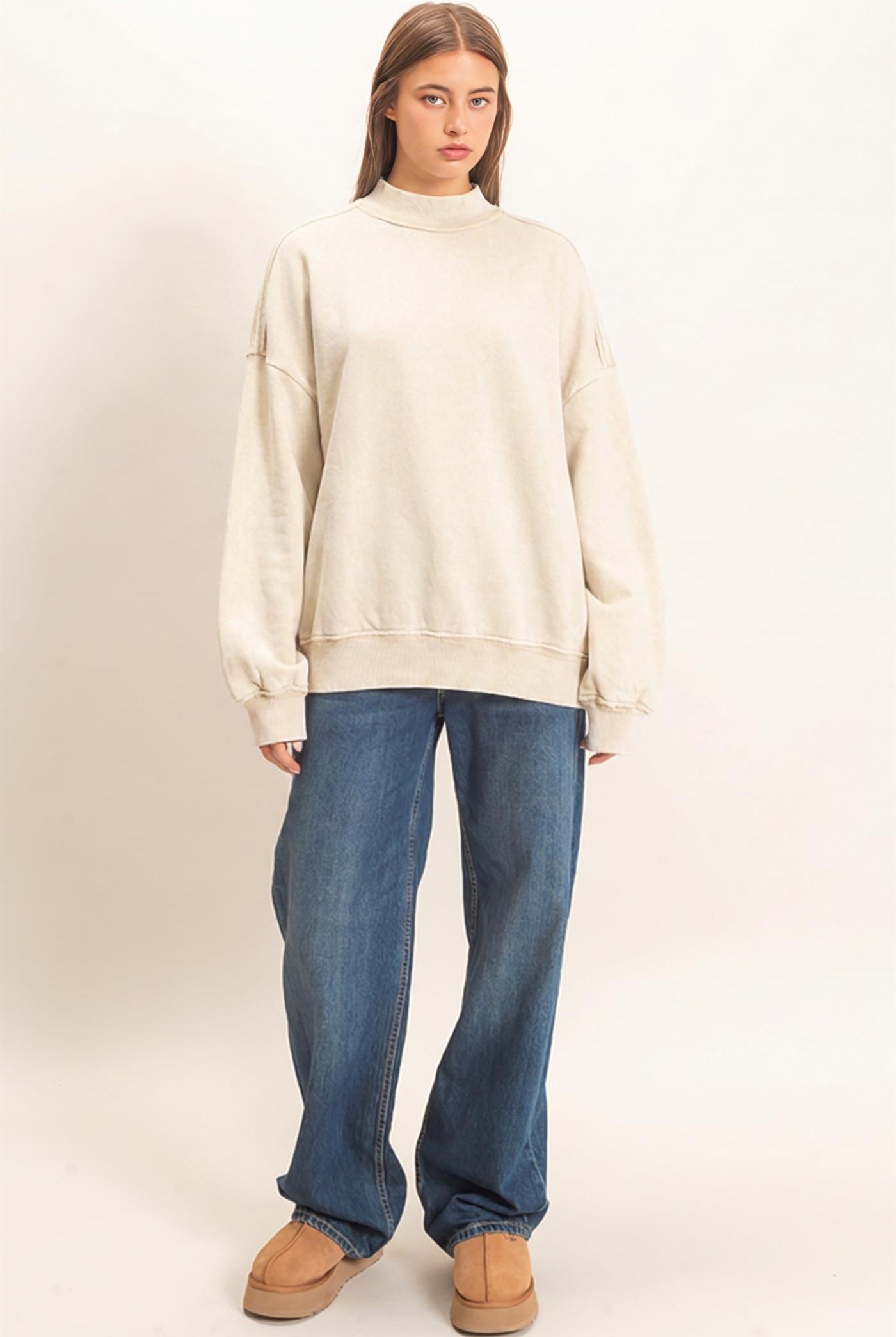 Wholesale Acid Washed Mock Neck Sweatshirt Sweatshirts DZ26E656 ALPACA DOUBLE ZERO