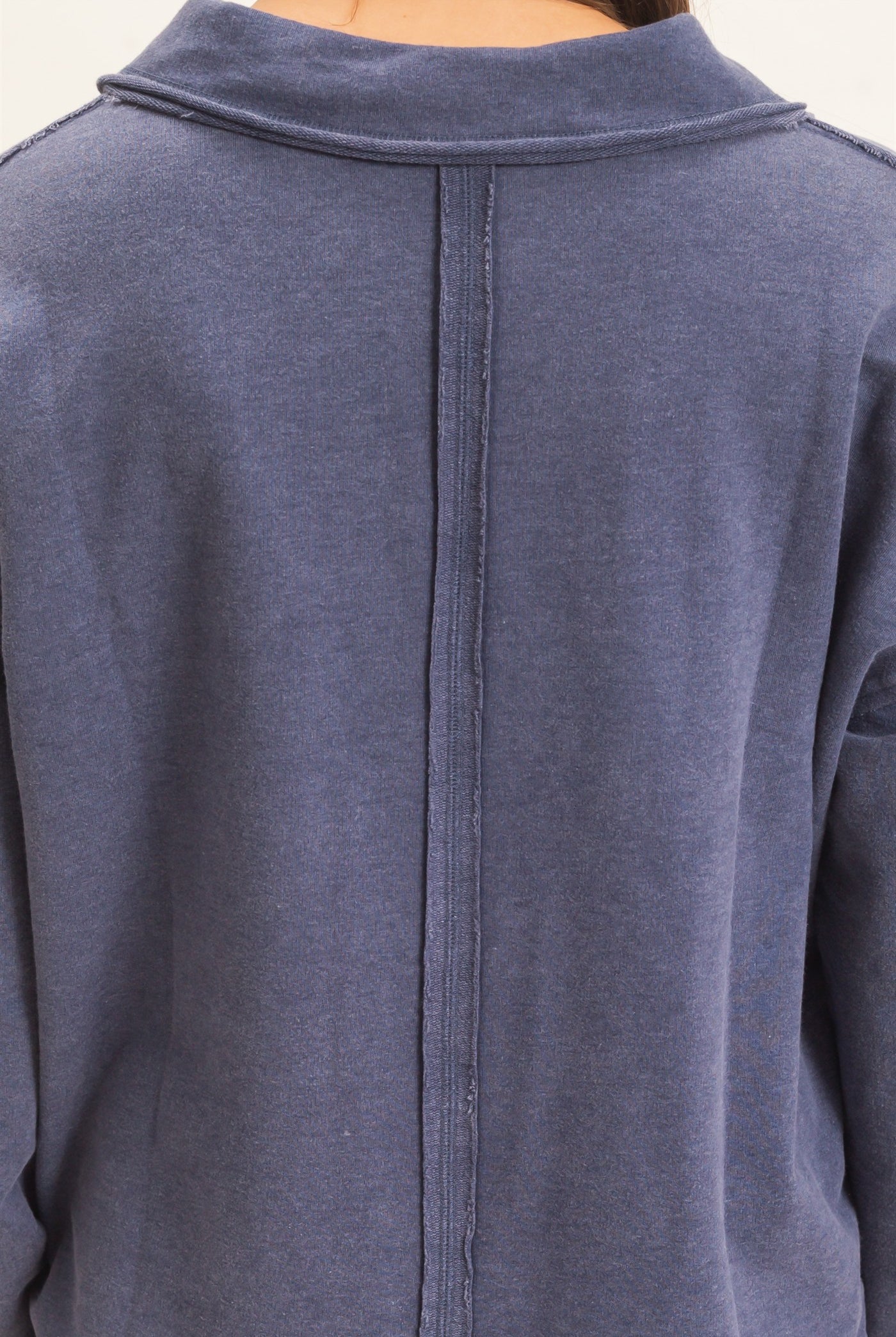 Wholesale Mineral Washed Polo Collar Long Sleeve Top Polos DZ26E887 NAVY DOUBLE ZERO
