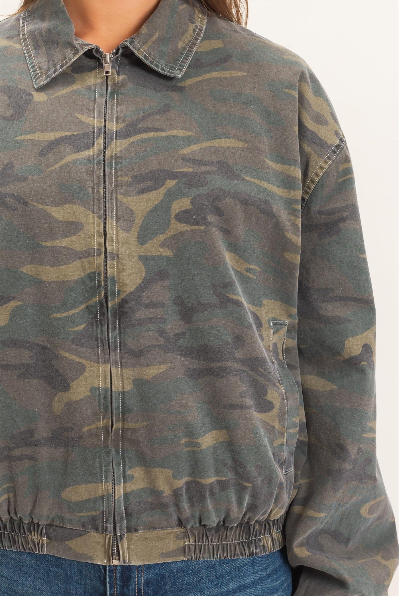 Wholesale Camouflage Zip-Up Jacket Coats & Jackets DZ26E398 DARK GREEN DOUBLE ZERO