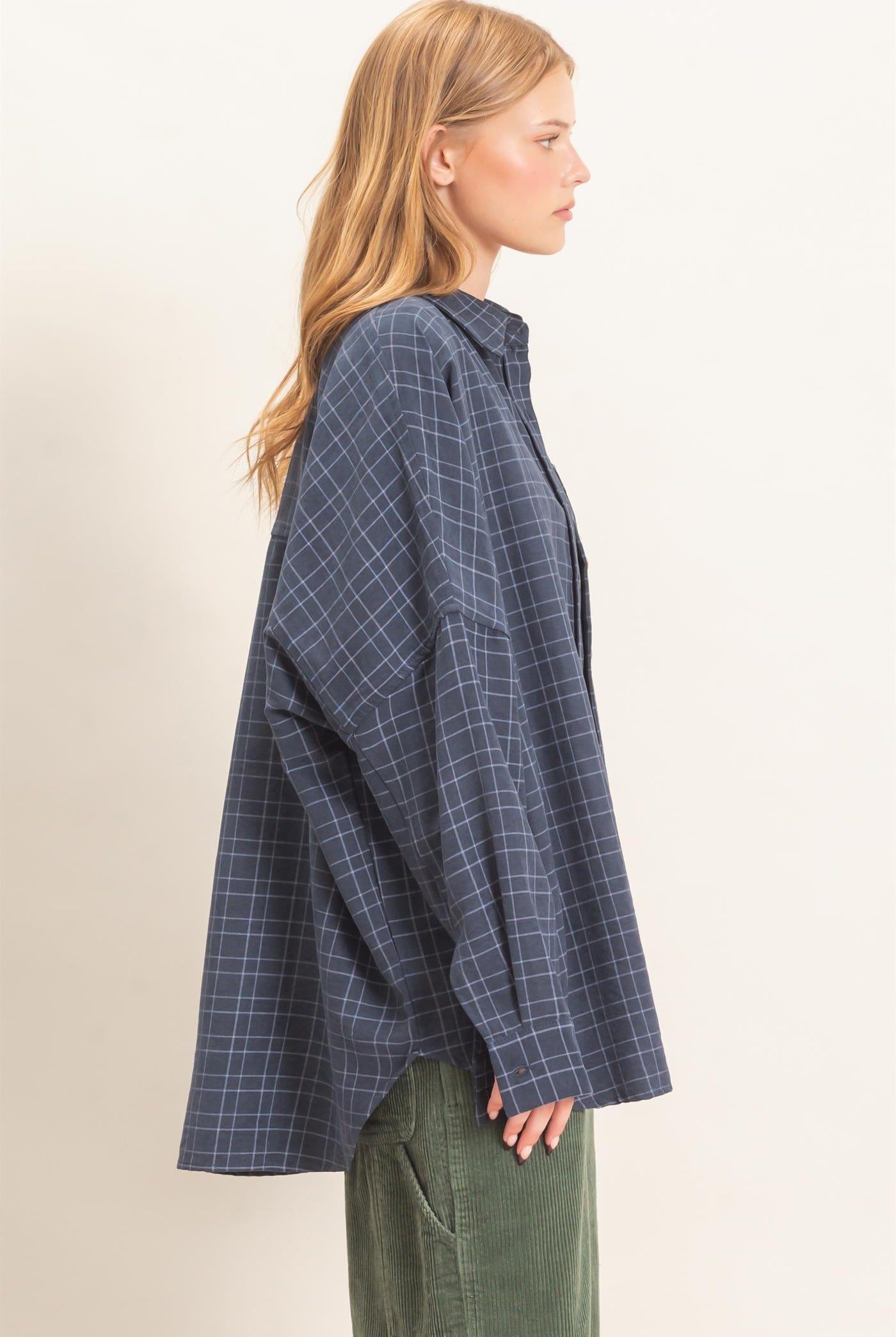 Wholesale Plaid Button-Up Shirt Shirts HF26E734 NAVY HYFVE