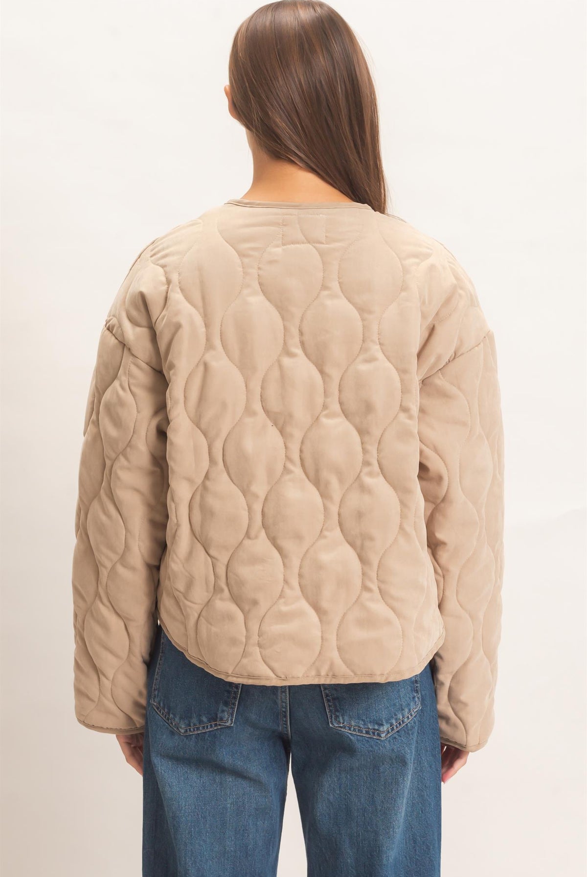 Wholesale Quilted Button Front Jacket Coats & Jackets DZ26F254 TAUPE DOUBLE ZERO
