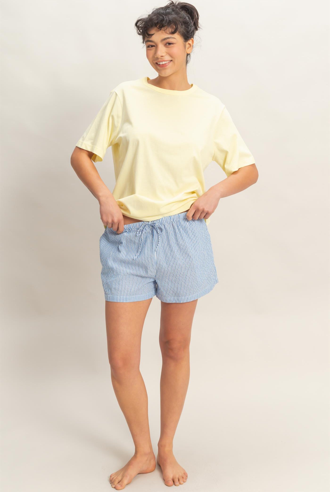 Wholesale Striped Drawstring Waist Shorts Shorts DZ26A747 BLUE DOUBLE ZERO