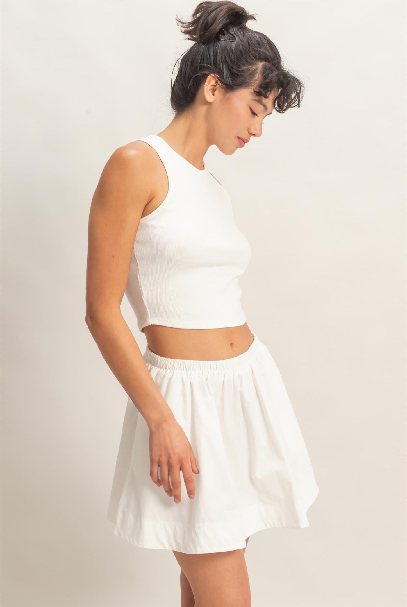 Wholesale Sleeveless Ribbed Top And Skirt Set Clothing DZ26C346-SET WHITE DOUBLE ZERO