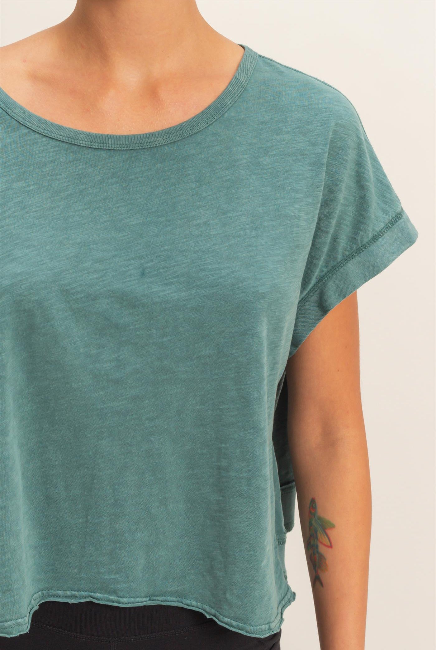 Wholesale Acid Wahsed Cross Detail Open Back Top Clothing Tops DZ26A225 DARK TEAL DOUBLE ZERO