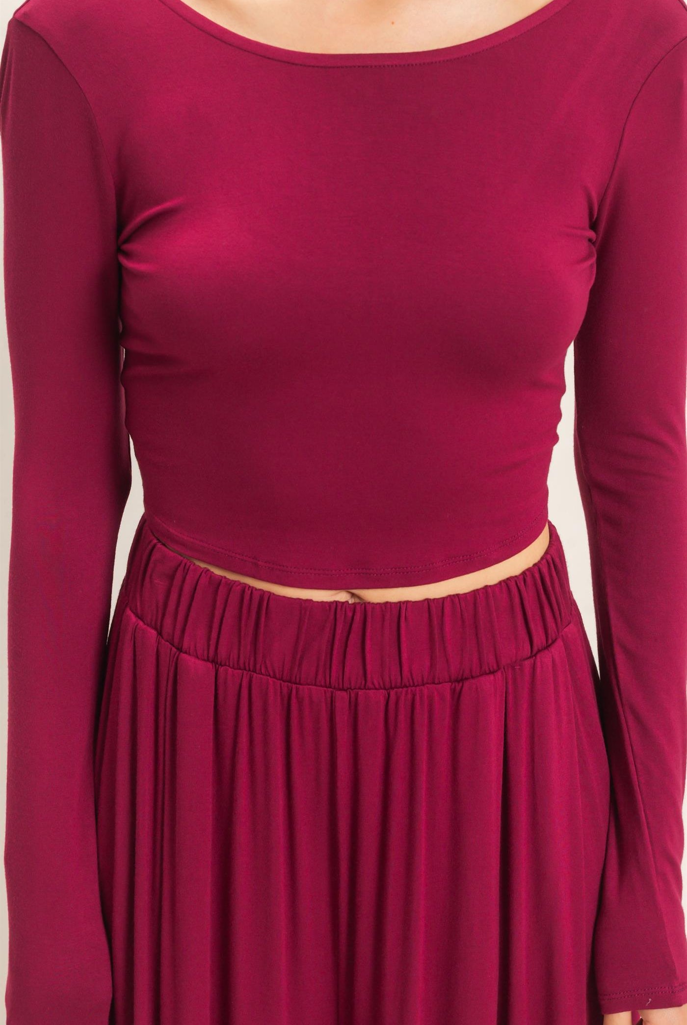 Wholesale Long Sleeve Top & Wide Leg Pants Set Clothing HF26F227-SET-D BURGUNDY HYFVE