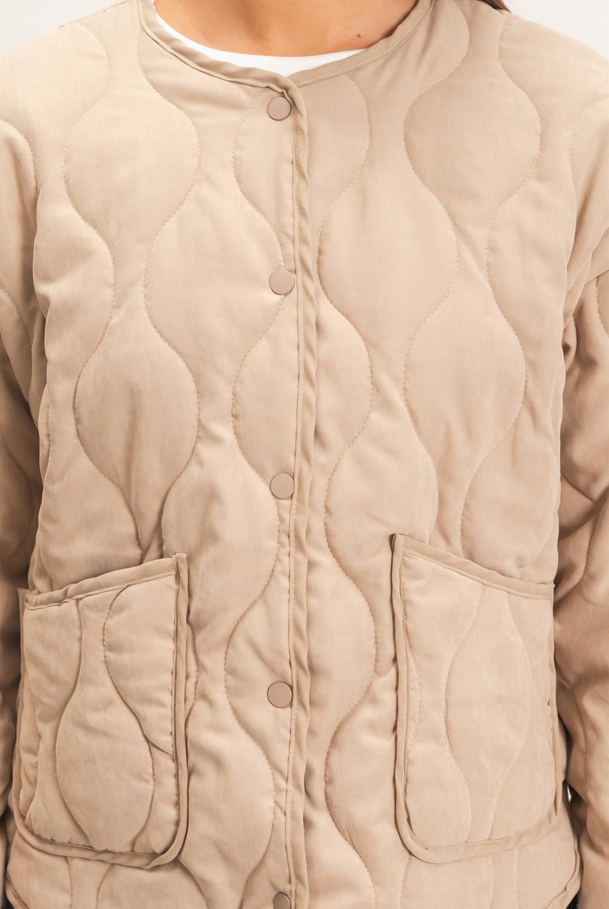 Wholesale Quilted Button Front Jacket Coats & Jackets DZ26F254 TAUPE DOUBLE ZERO