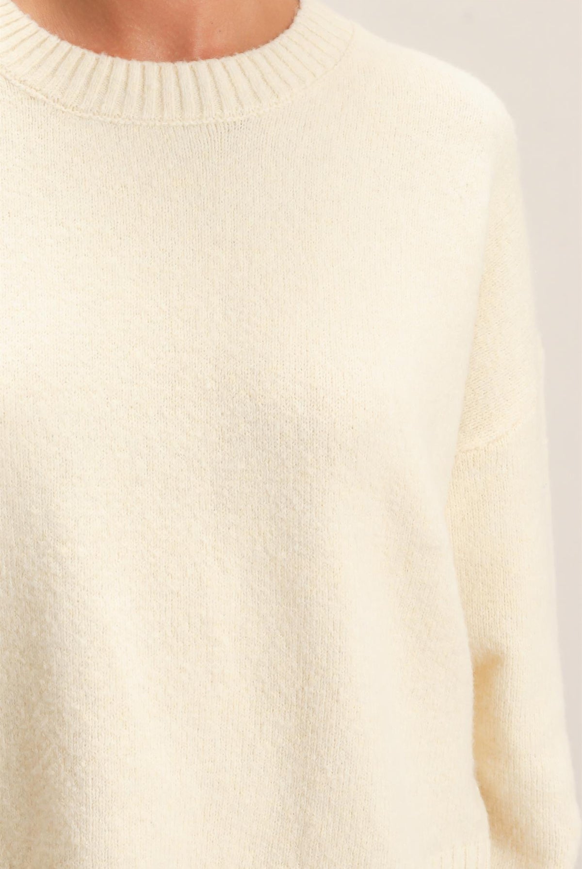 Wholesale Relaxed Fit Crew Neck Sweater Sweaters DZ26E956 CREAM DOUBLE ZERO