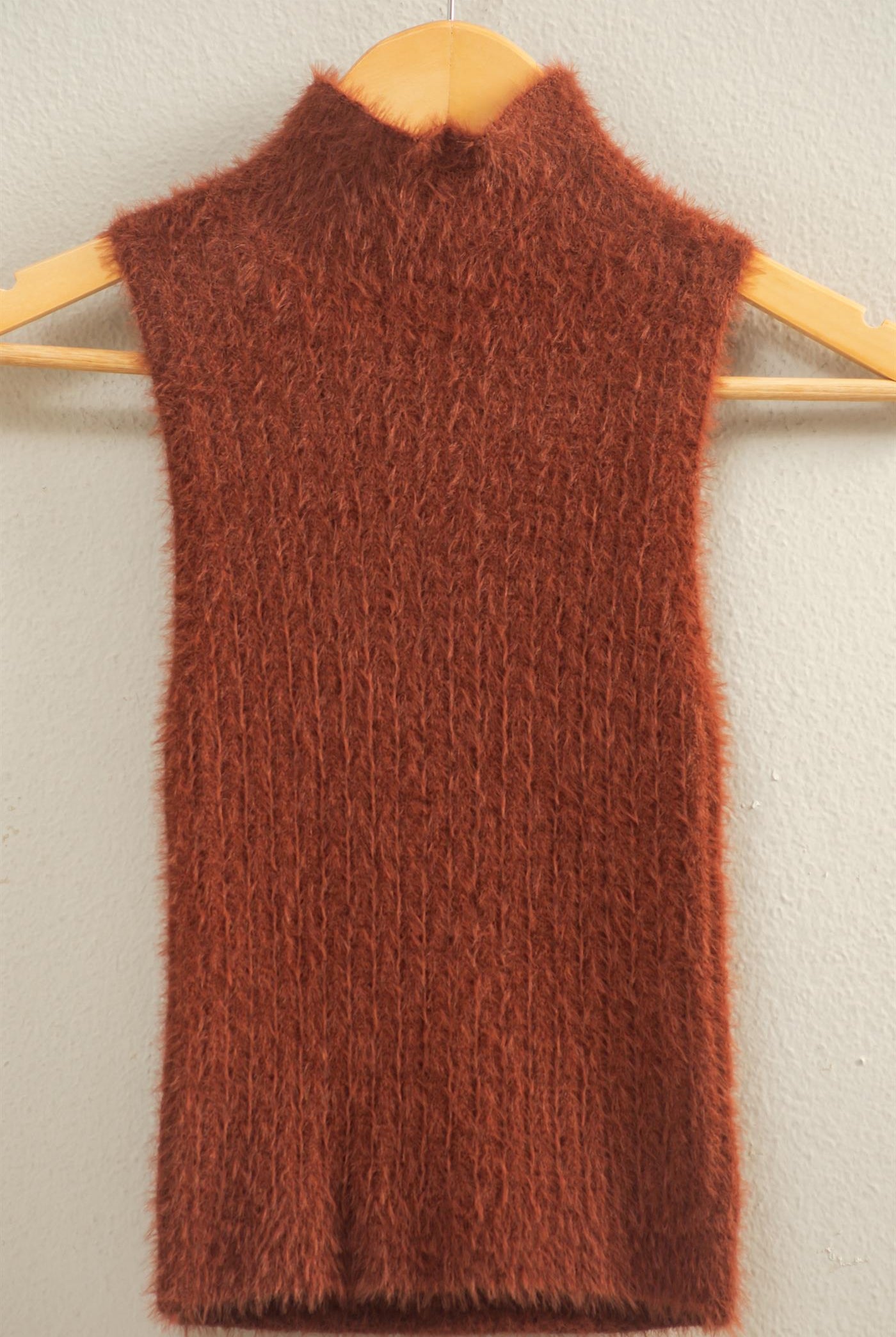 Wholesale Ribbed Sleeveless High Neck Knit Top Clothing Tops DZ25F113 CHESTNUT HYFVE