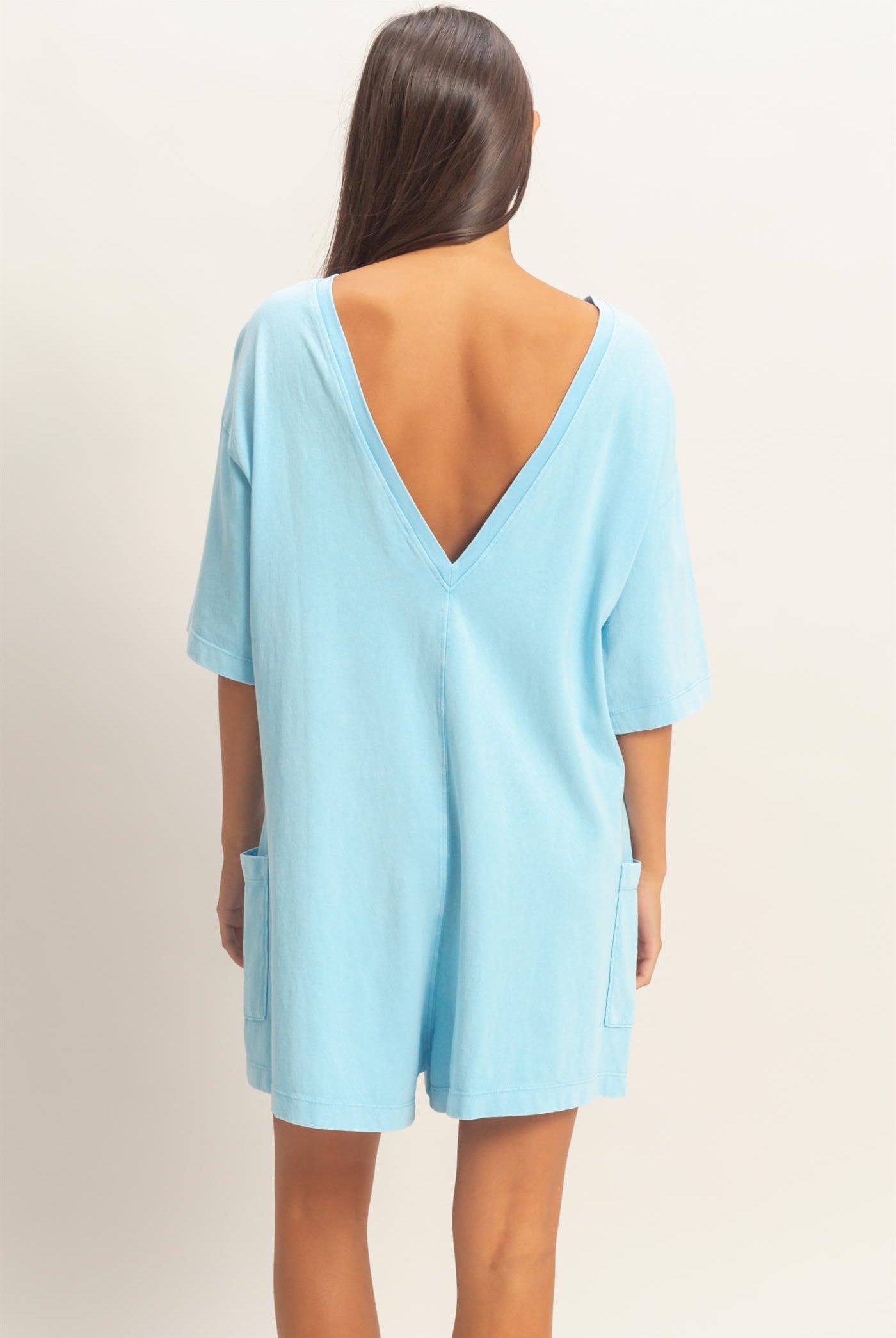 Wholesale Mineral Washed V-Back Romper Clothing DZ26A326 BLUE HYFVE