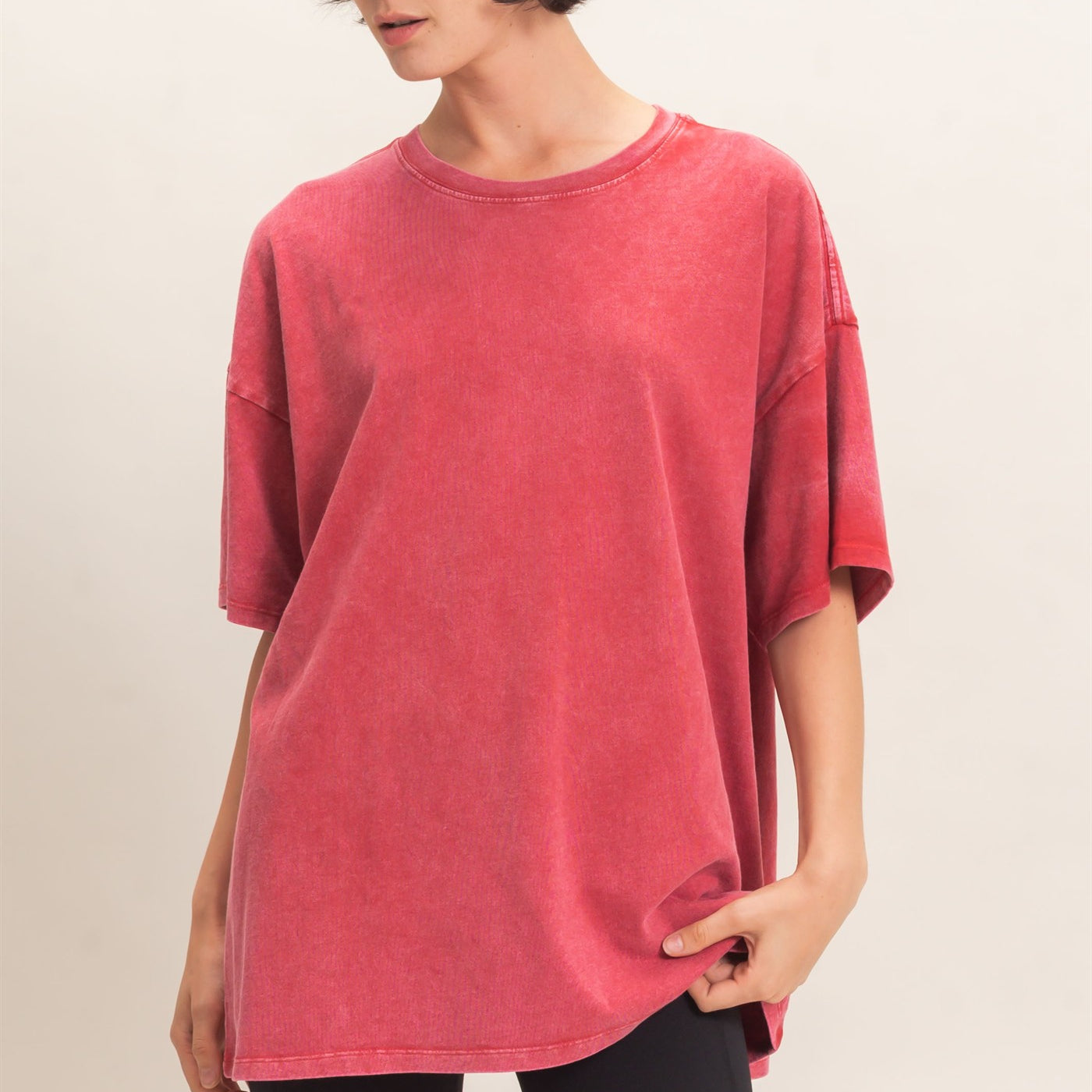 Wholesale Mineral Wash Oversized Crew Neck T-Shirts Clothing Tops DZ26C961 DARK RED DOUBLE ZERO