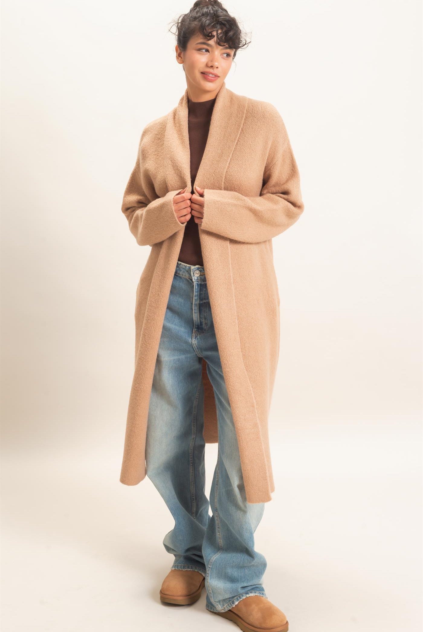 Wholesale Duster Cardigan Sweaters DZ26E267 DARK TAUPE DOUBLE ZERO