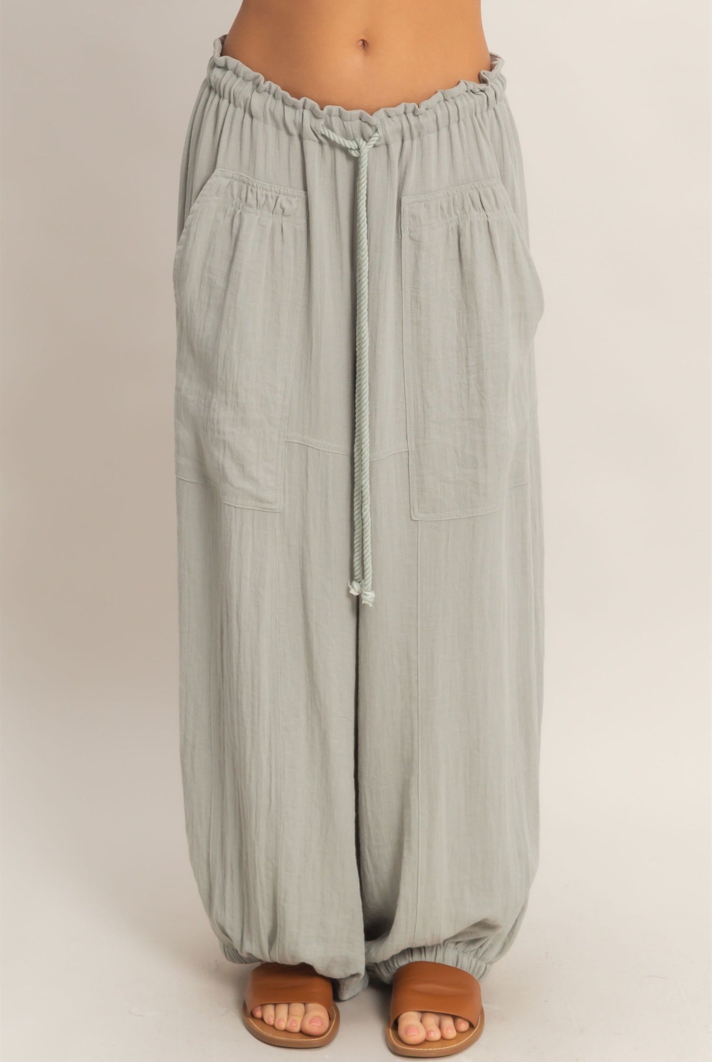 Wholesale Elastic Hem Drawstring Pants Pants HF26A905-D DUSTY SAGE HYFVE