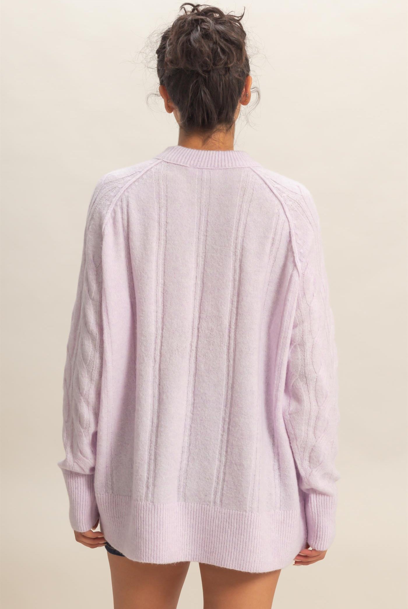 Wholesale Crew Neck Cable Knit Sweater Pullover Sweaters DZ25E957 LILAC GRAY HYFVE