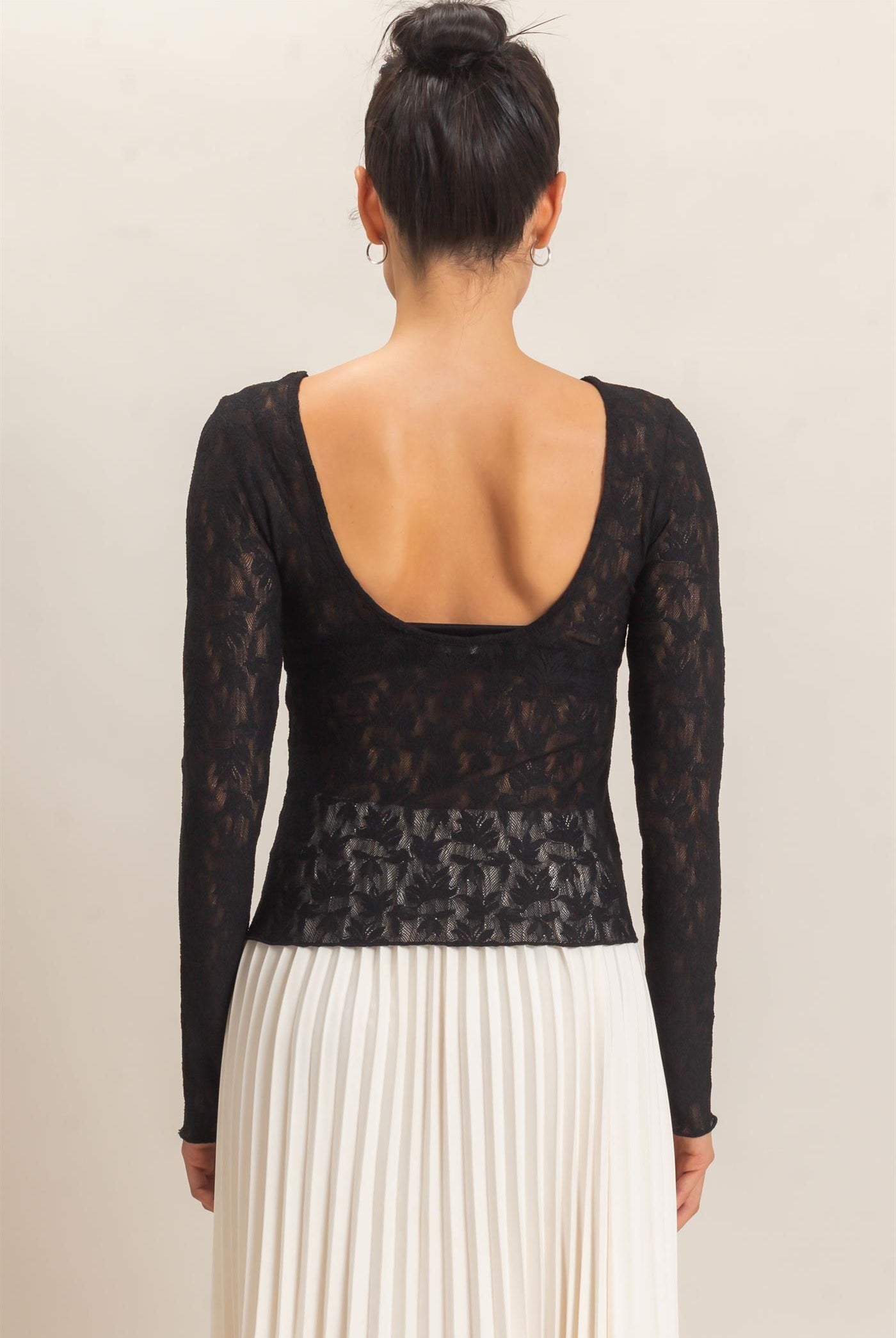Wholesale Floral Lace Long Sleeve Top Clothing Tops HF26E309 BLACK HYFVE