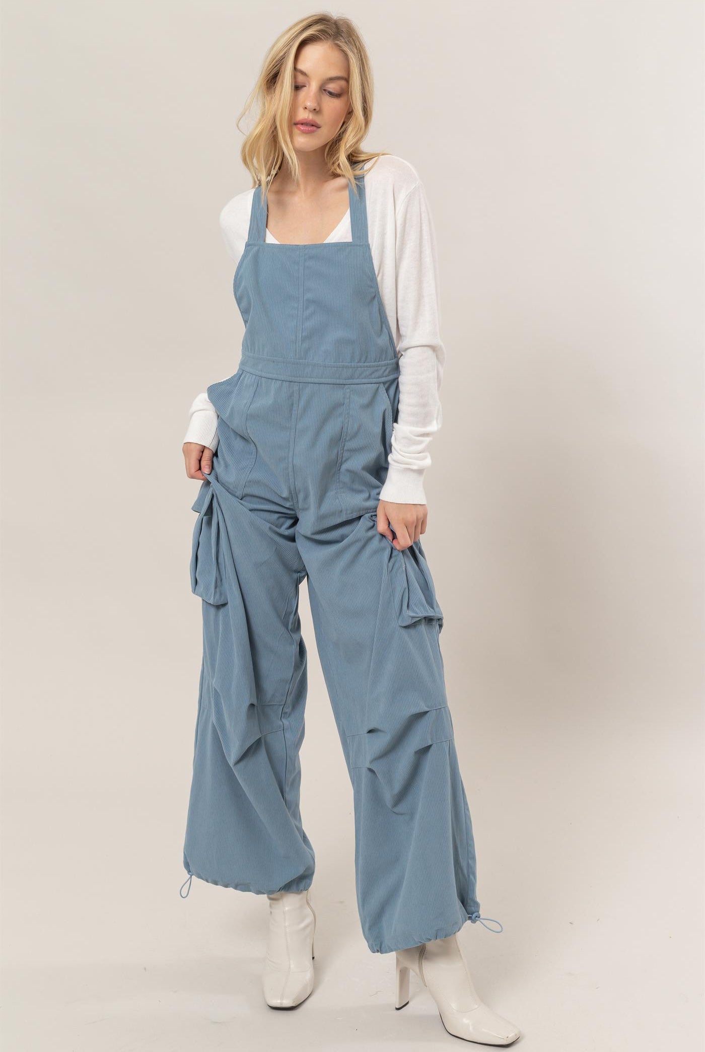 Wholesale Corduroy Cargo Overalls Clothing HF24F288 BLUE HYFVE