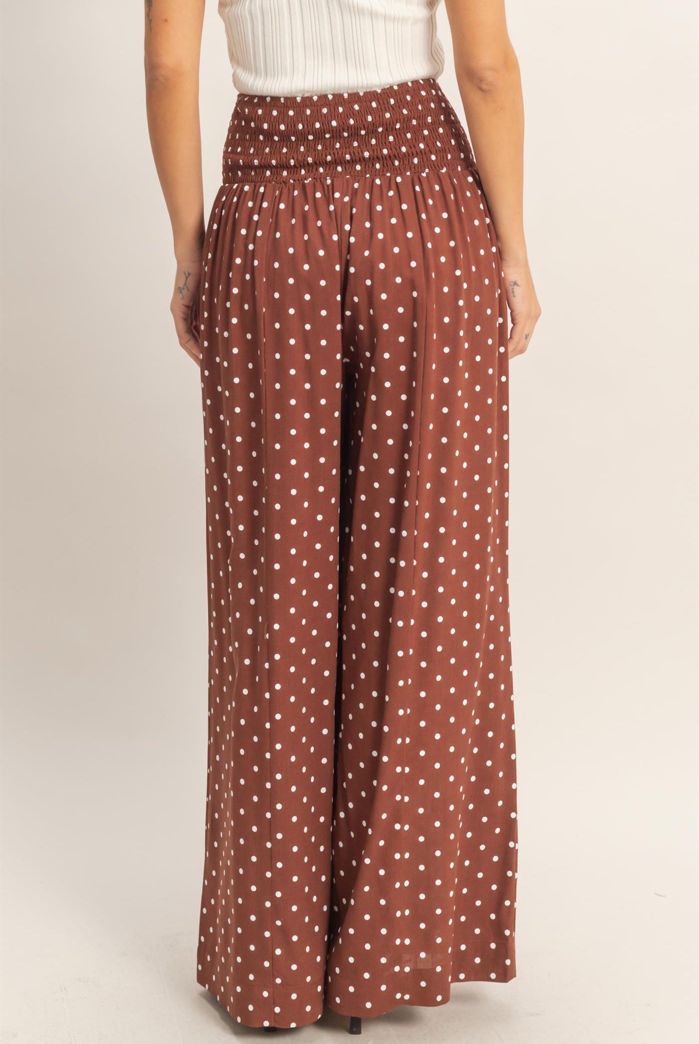 Wholesale Polka Dot Elastic Wide-Leg Pants Pants HF26C280 CHESTNUT HYFVE