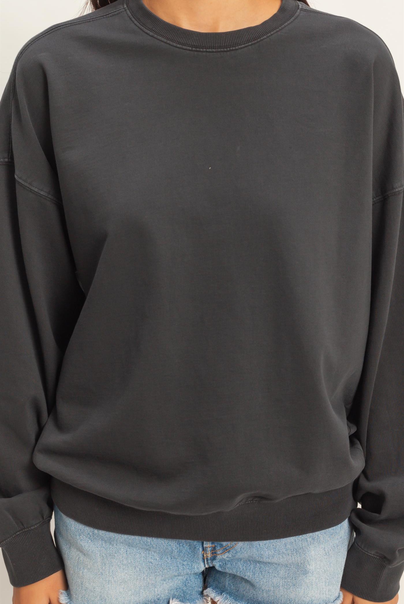 Wholesale Ribbed Crew Neck Sweatshirt Sweatshirts DZ26A265 BLACK DOUBLE ZERO