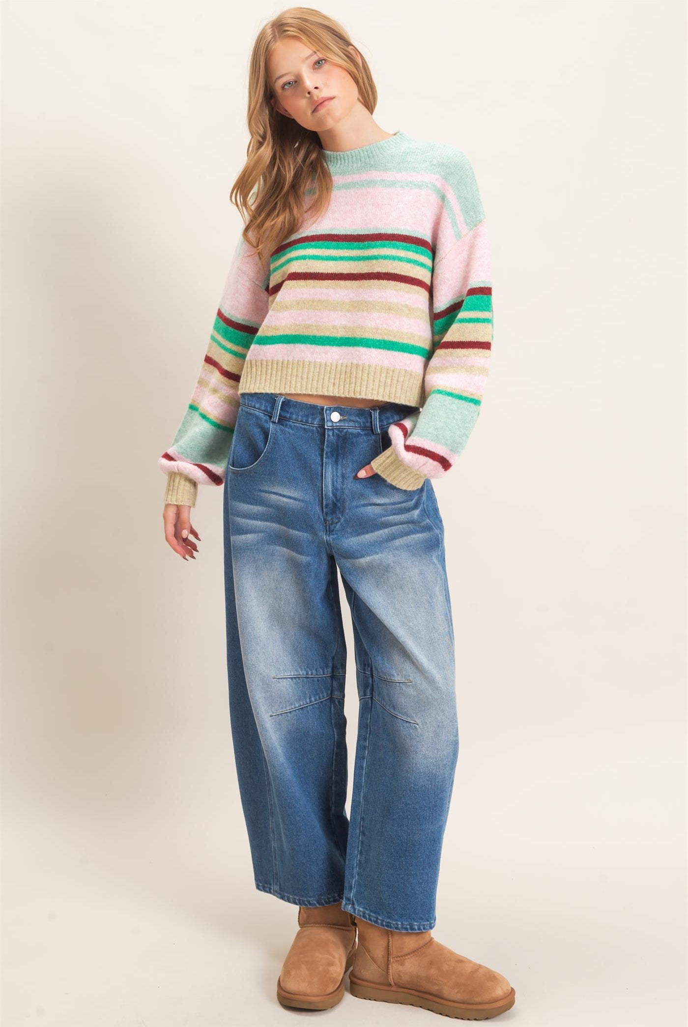 Wholesale Enzyme Wash Barrel Jeans Pants HF26E060 DARK BLUE HYFVE
