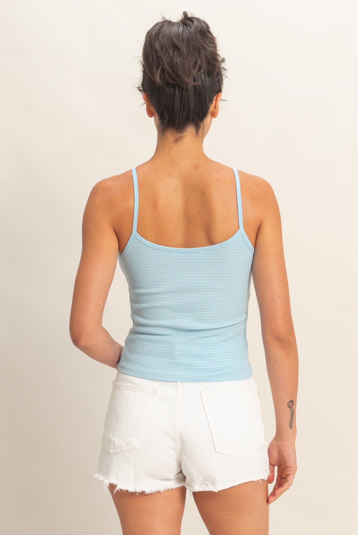 Wholesale Striped Snap-Button Henley Cami Top Camisoles DZ26A885 BABY BLUE DOUBLE ZERO