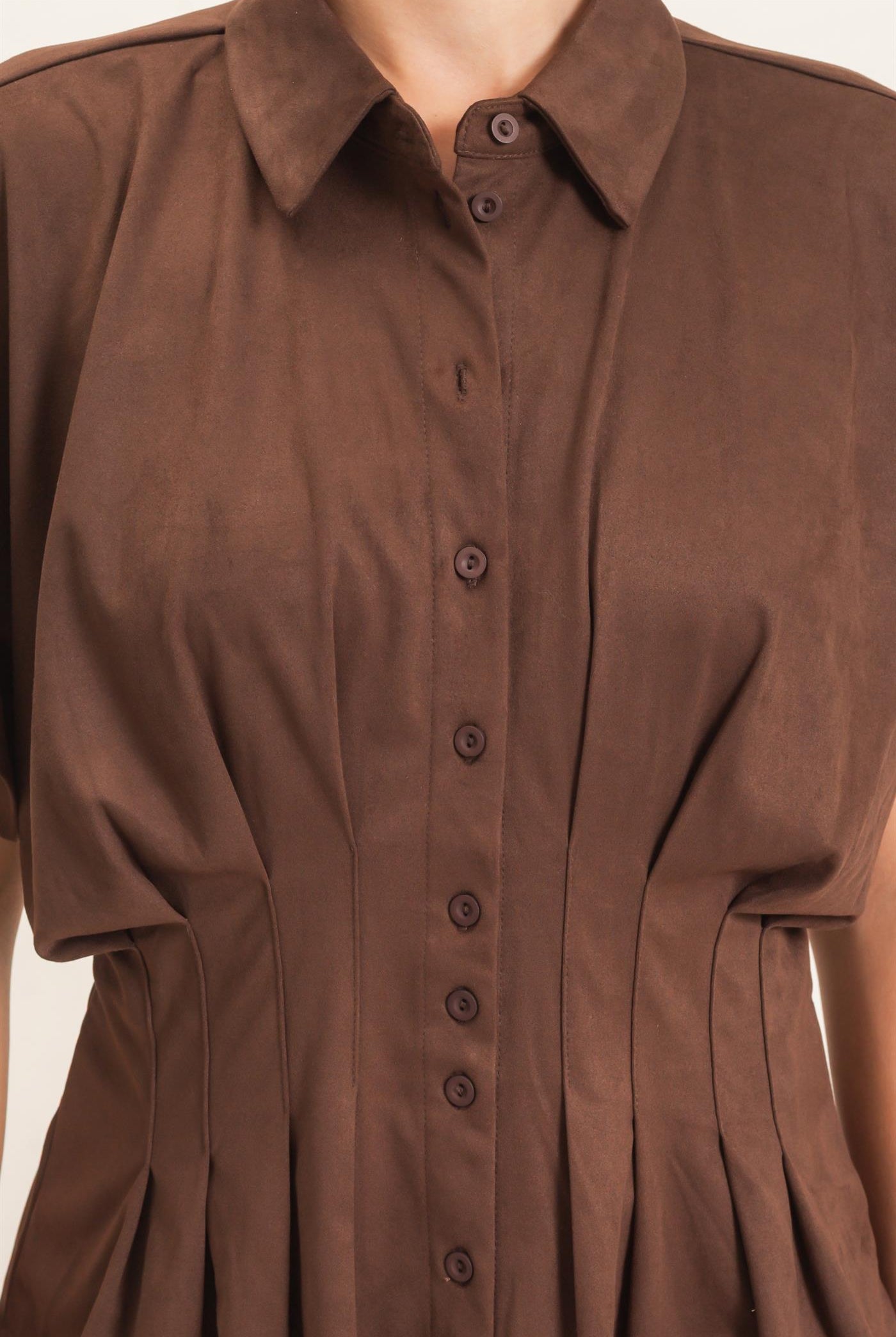 Wholesale Suede Button-Down Blouse Blouses HF26E651 CHESTNUT HYFVE