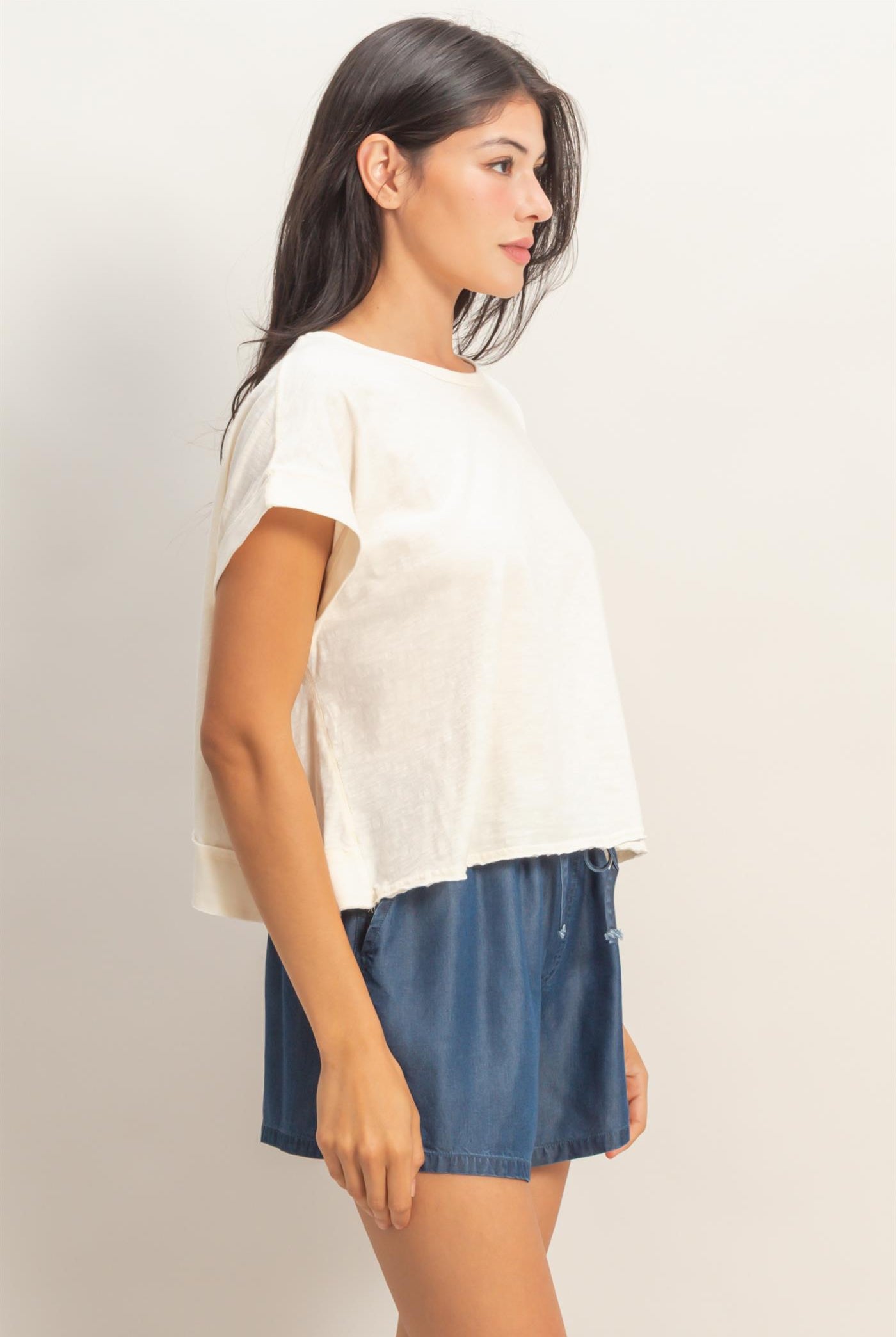 Wholesale Acid Wahsed Cross Detail Open Back Top Clothing Tops DZ26A225 WHIP CREAM DOUBLE ZERO