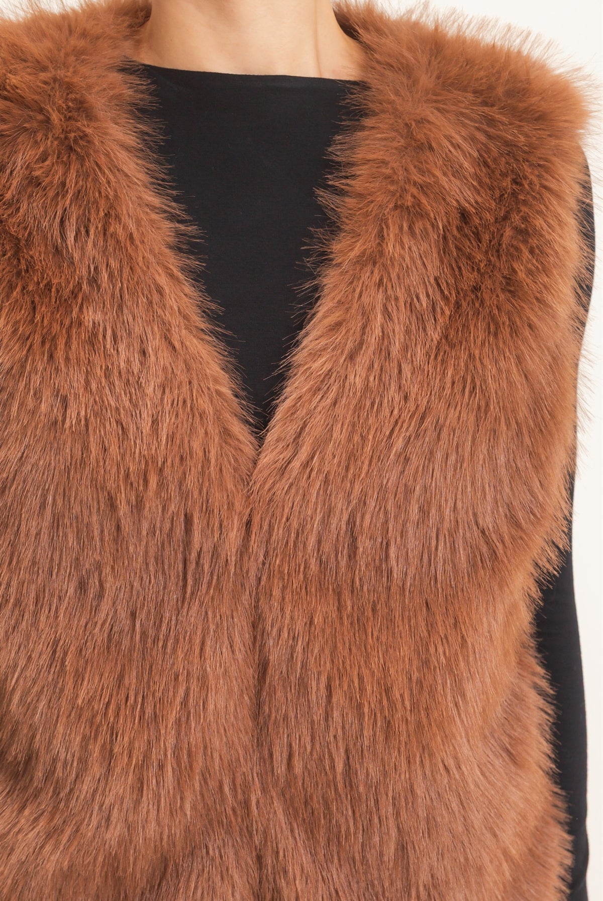 Wholesale Open-Front Faux Fur Vest Vests HF26F164 BROWN HYFVE