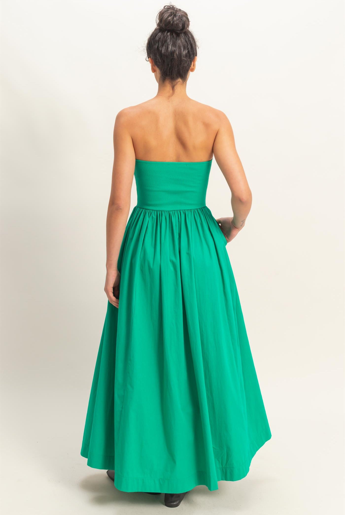 Wholesale Strapless Flowy Midi Dress Dresses DZ26A744 GREEN DOUBLE ZERO