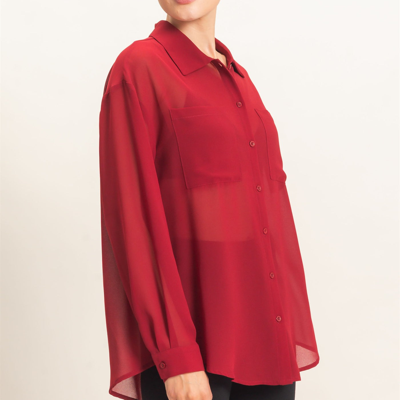 Wholesale Button-Down Collar Blouse Shirts HF26F067 BURGUNDY HYFVE