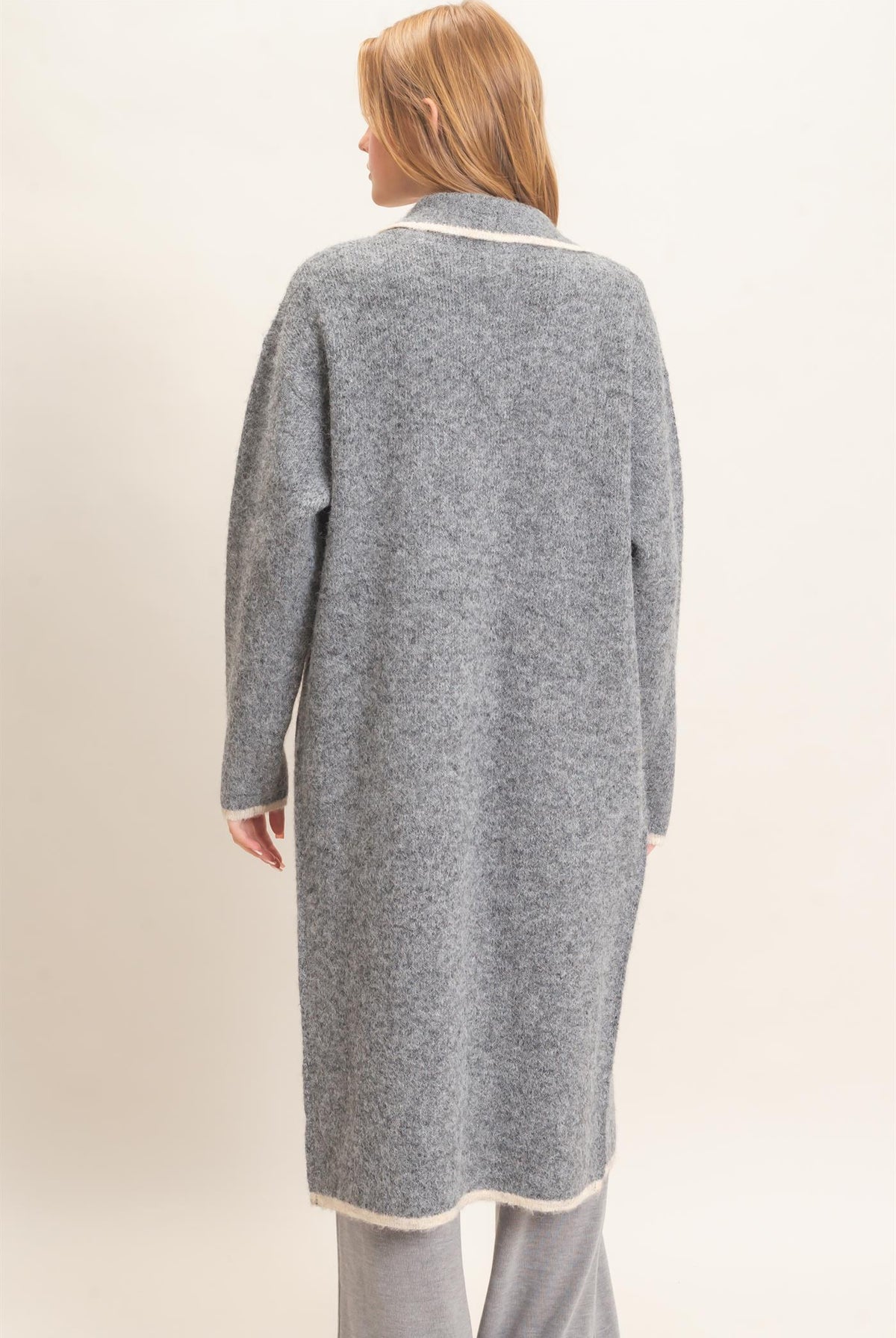 Wholesale Notched Collar Coatigan Sweater Cardigans HF26E695 GRAY HYFVE
