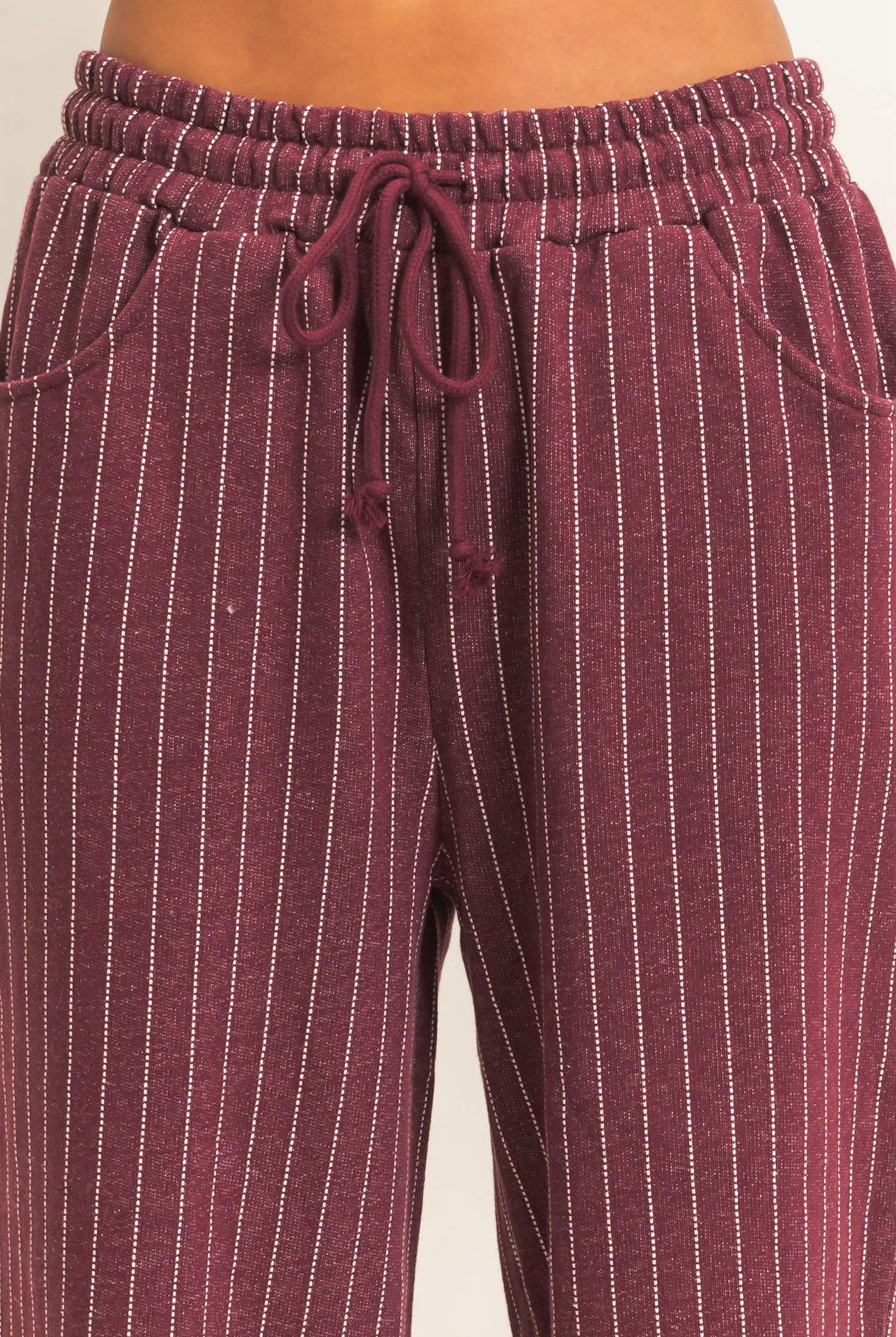 Wholesale Pinstripe Elastic Waist Sweatpants Pants DZ26A813 DARK CHERRY DOUBLE ZERO