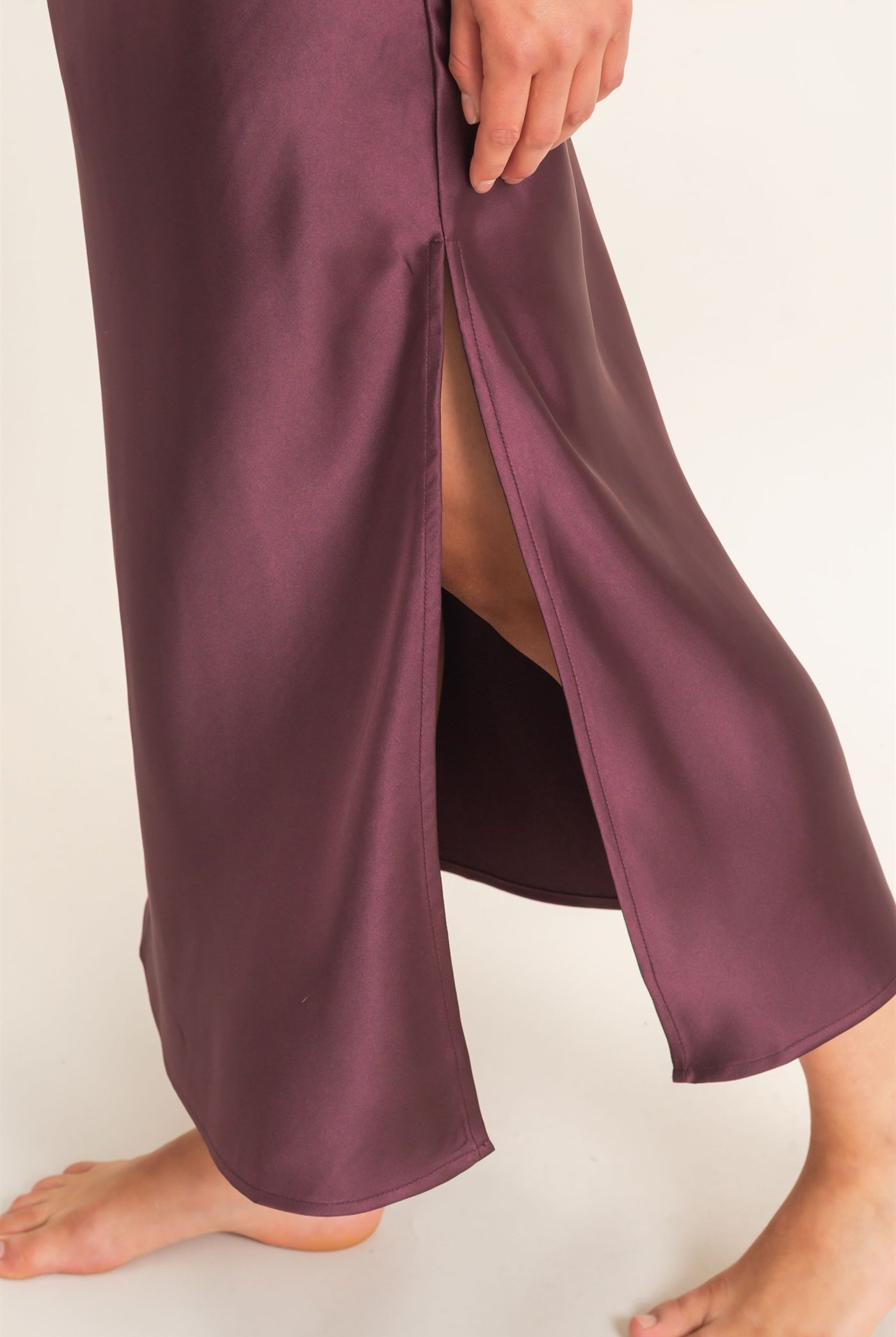 Wholesale Satin V-Neck Slip Dress Dresses DZ26E262 DARK CHERRY DOUBLE ZERO