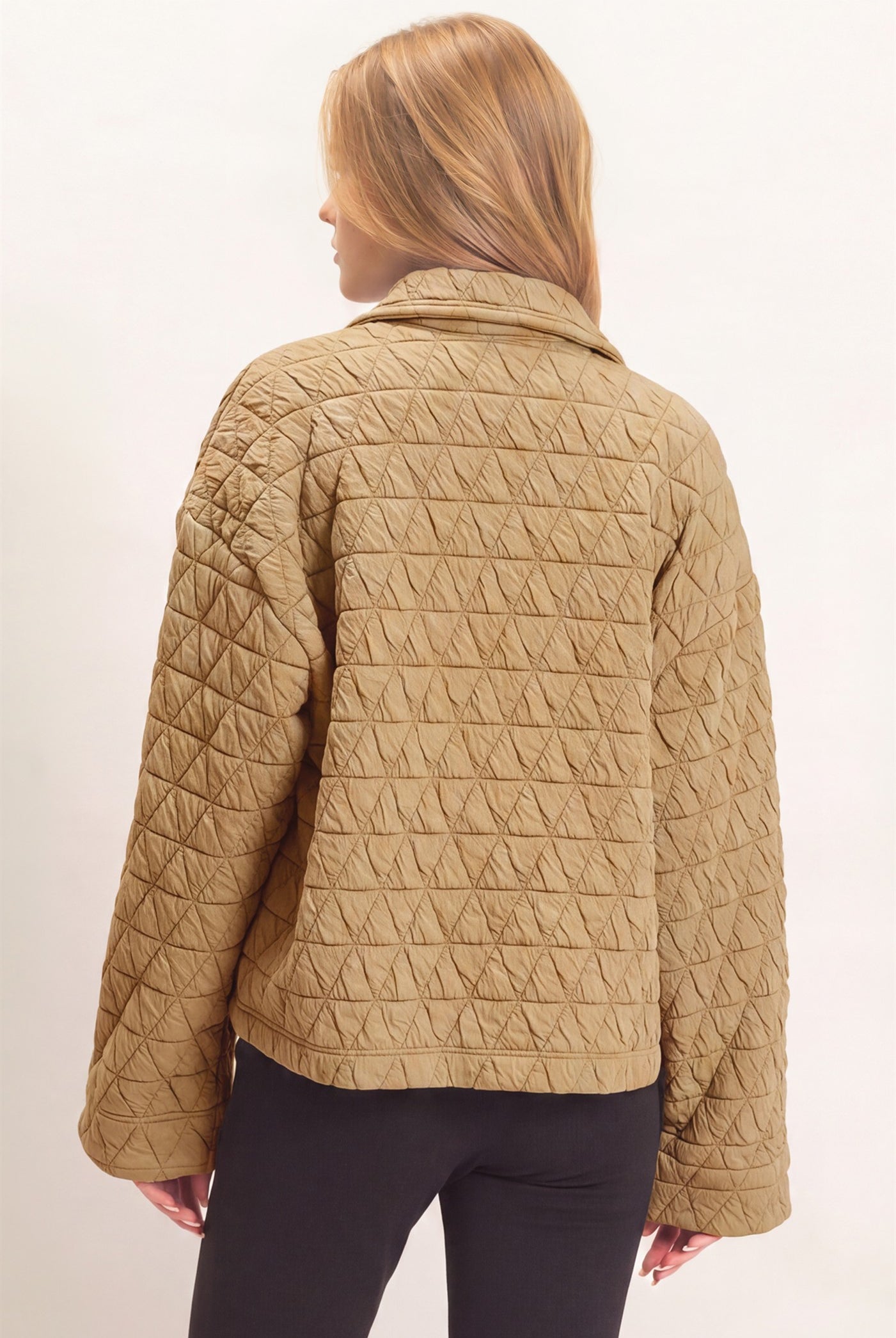 Wholesale Triangle Quilted Button-Up Jacket Coats & Jackets HF26F145 LIGHT BROWN DOUBLE ZERO