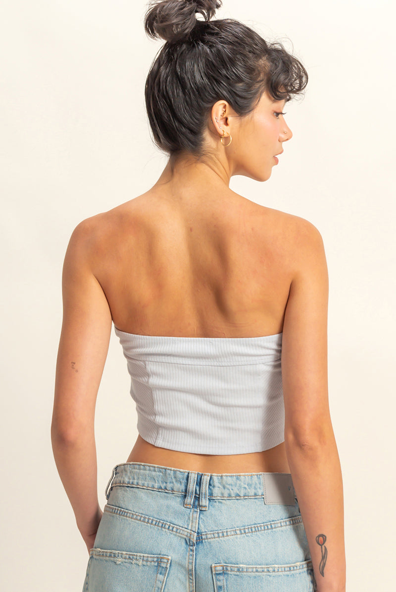 Wholesale Strapless Ribbed Crop Top Clothing Tops DZ23E512 ARCTIC BLUE DOUBLE ZERO