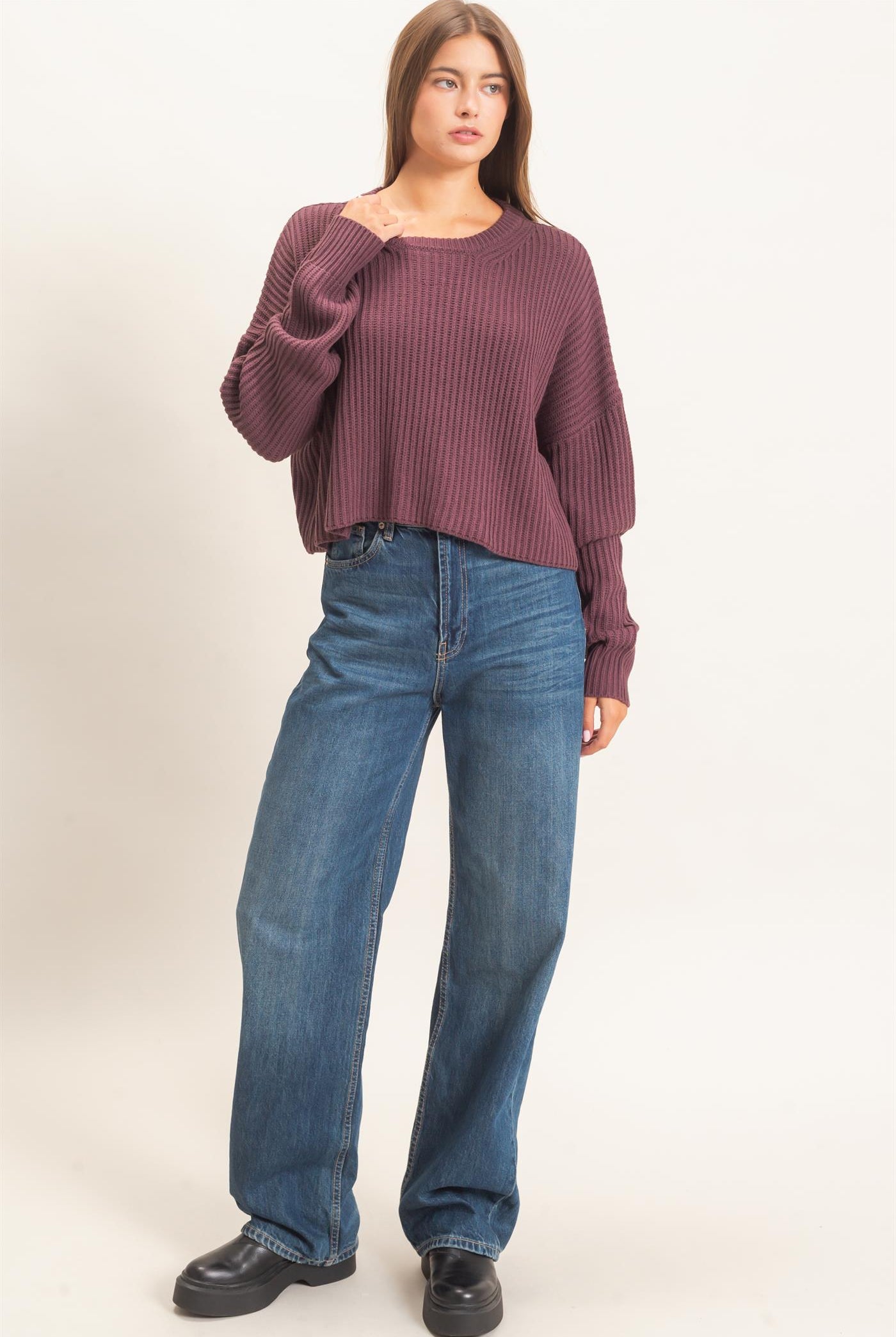 Wholesale Oversized Cropped Sweater Sweaters DZ26E252 COCOA DOUBLE ZERO