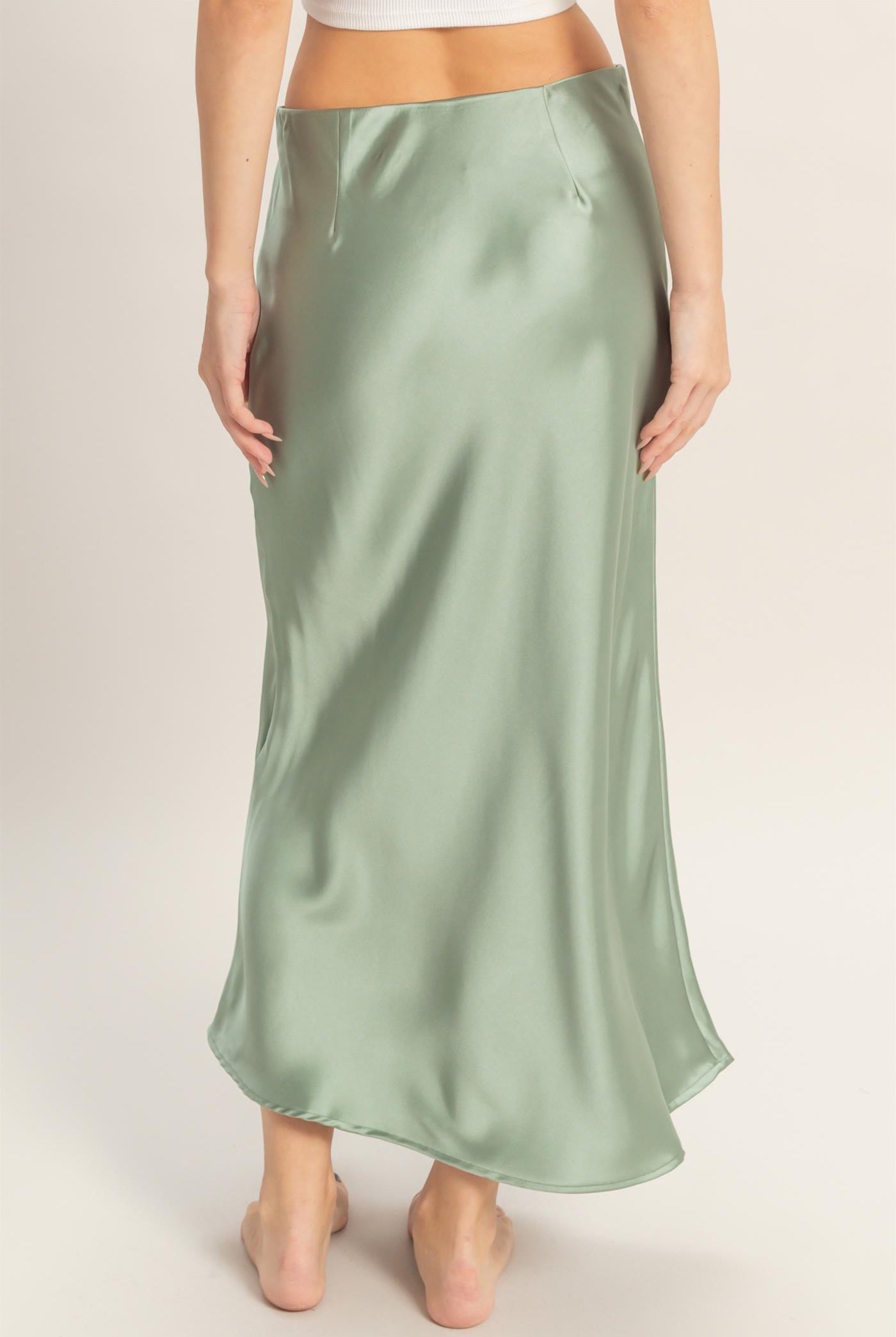 Wholesale Satin Midi Skirt Skirts DZ26A050 SAGE GREEN DOUBLE ZERO