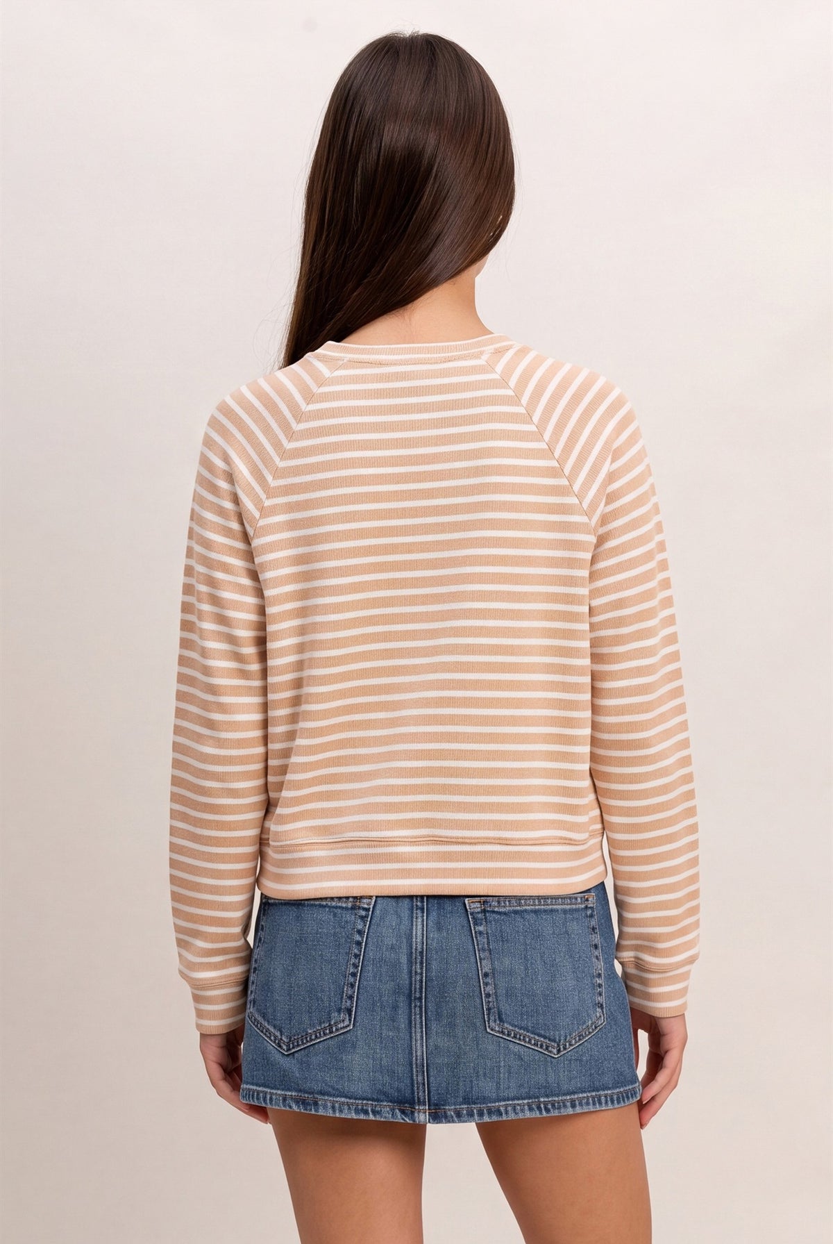 Wholesale Striped Waffle Knit Raglan Top Clothing Tops DZ26E450 SAND DOUBLE ZERO