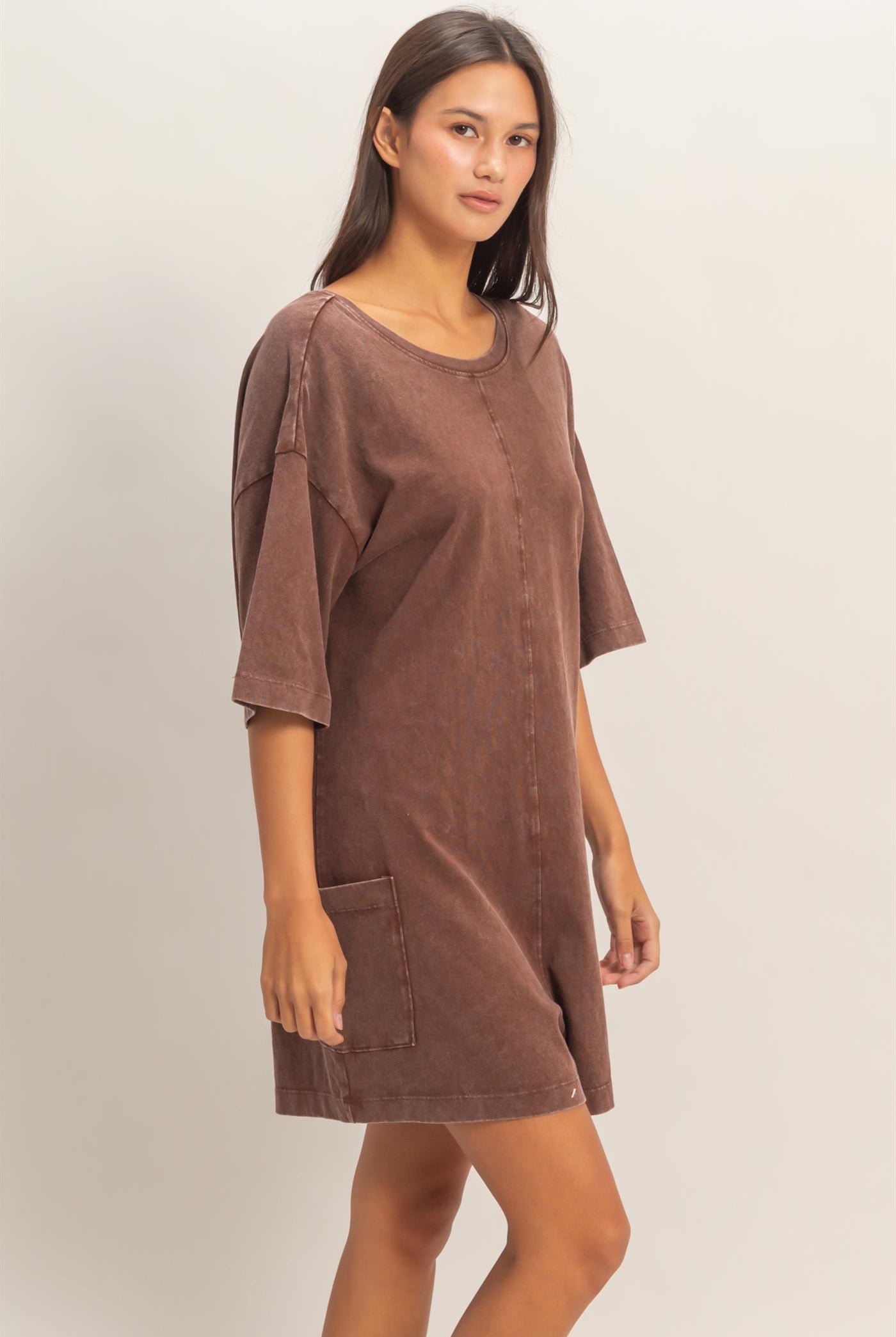 Wholesale Mineral Washed V-Back Romper Clothing DZ26A326 CHOCOLATE HYFVE