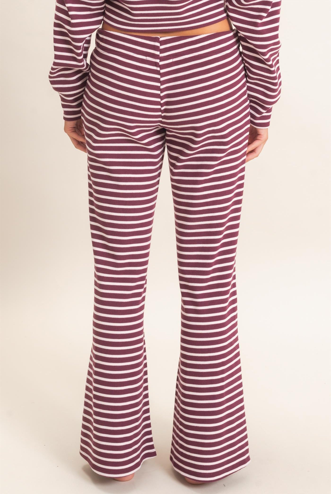Wholesale Low Rise Striped Waffle Knit Pants Pants DZ26E553 DARK CHERRY DOUBLE ZERO