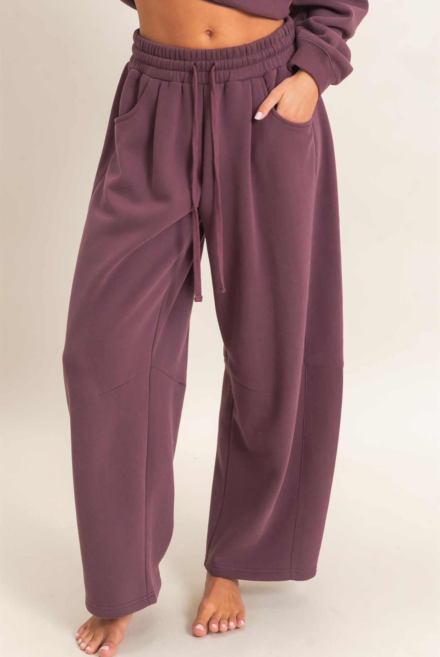 Wholesale Drawstring Waist Barrel Sweatpants Pants DZ26E290 COCOA DOUBLE ZERO