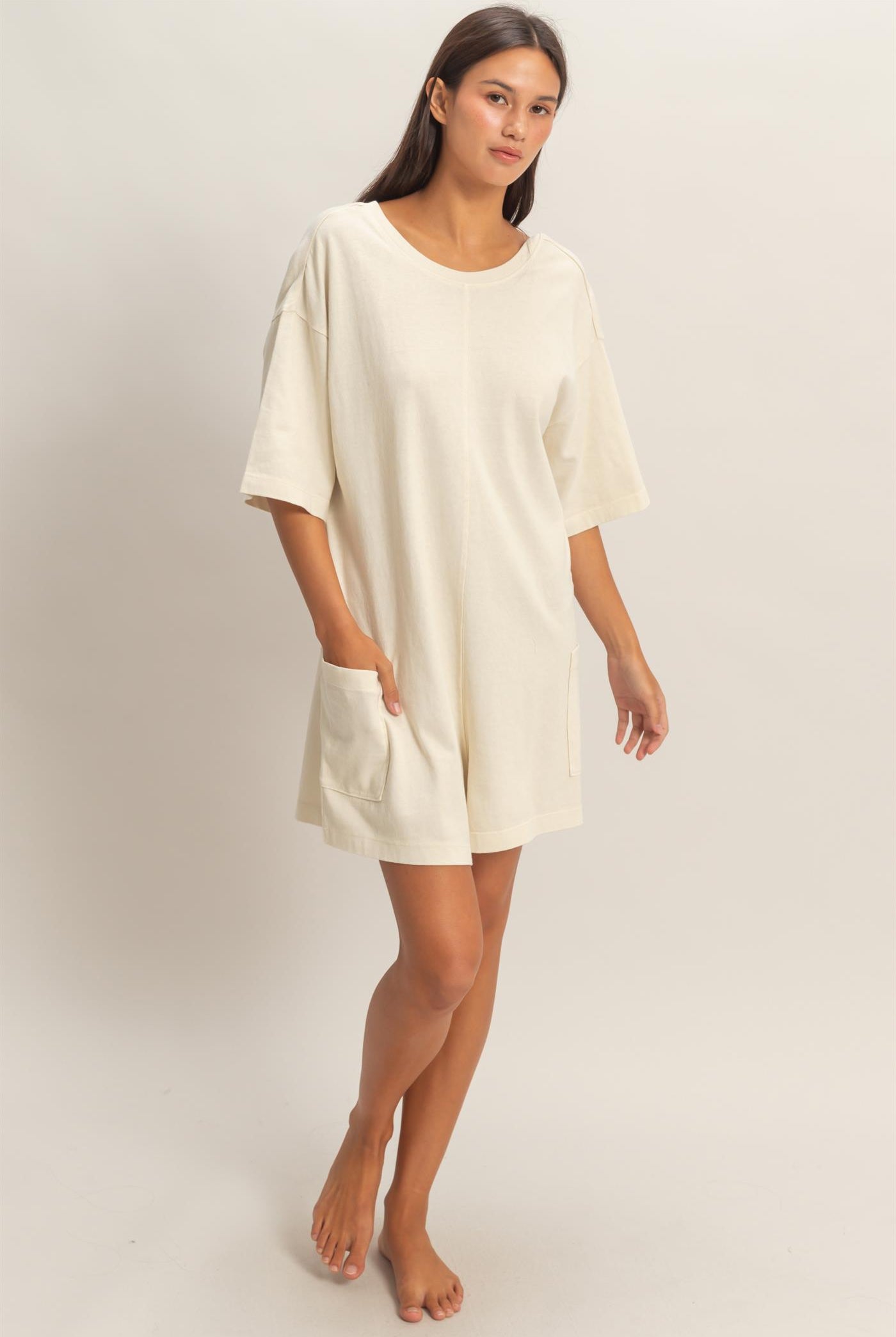 Wholesale Mineral Washed V-Back Romper Clothing DZ26A326 ALPACA HYFVE