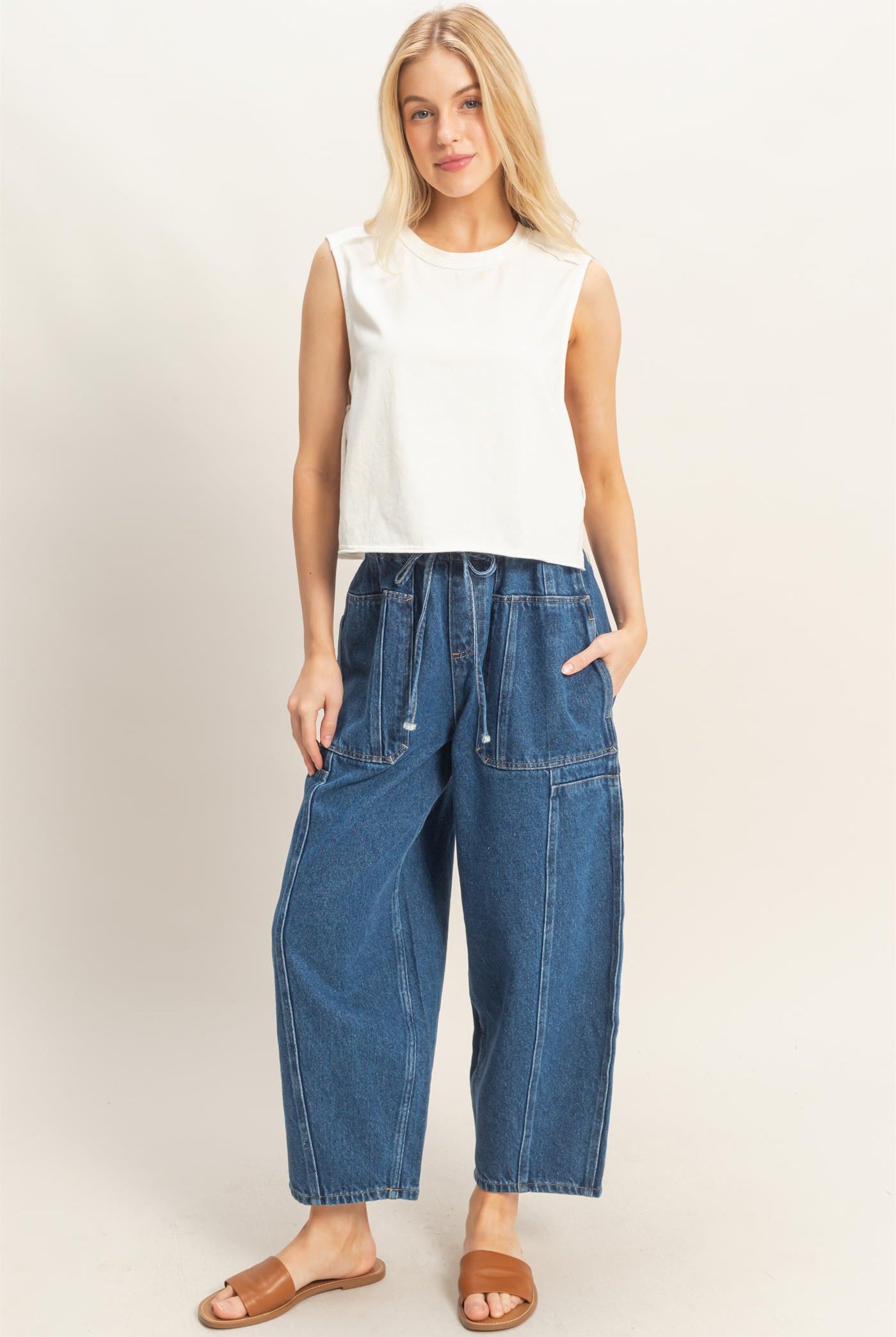 Wholesale Wide Pants With Oversize Pockets Pants HF26A125 BLUE HYFVE
