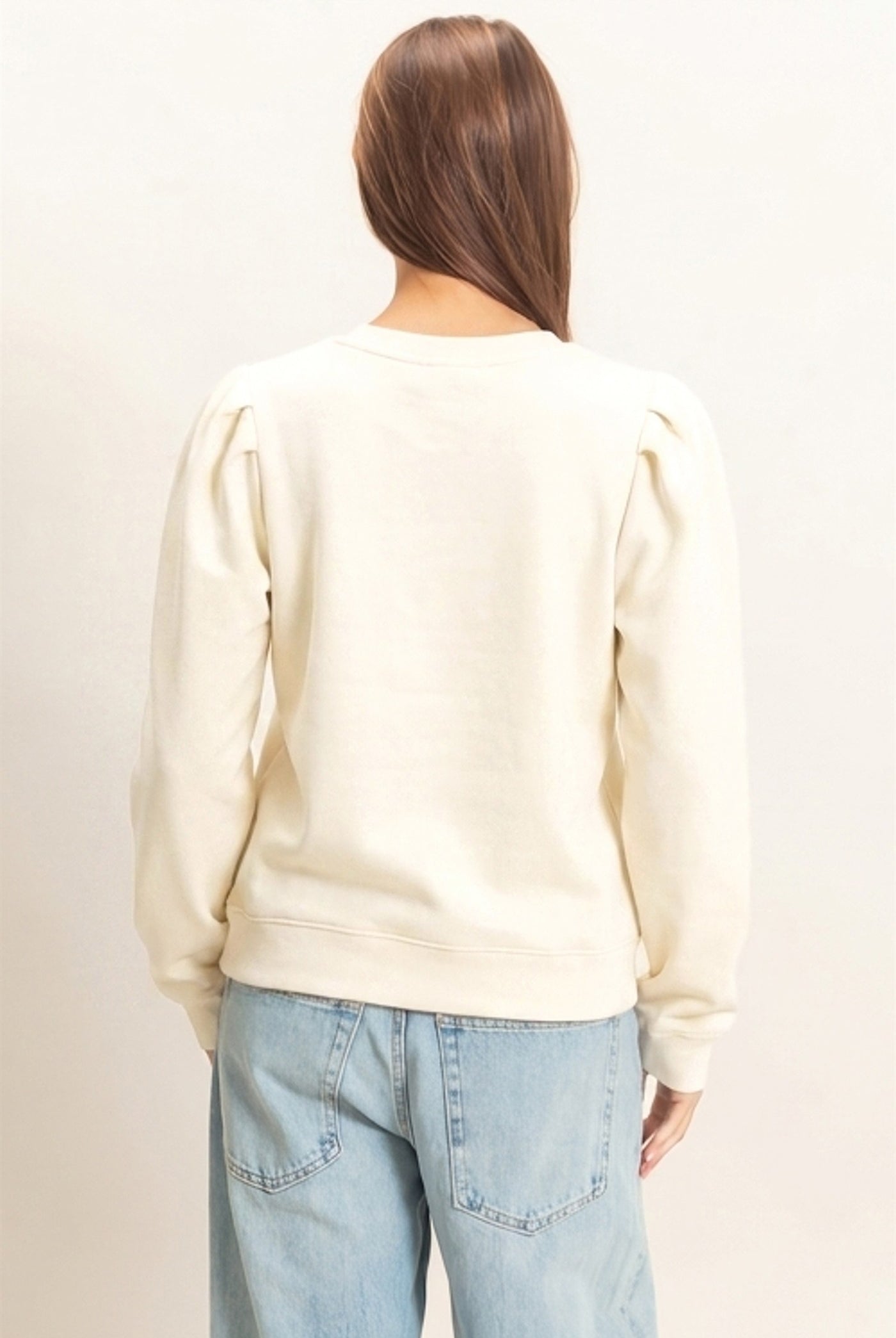 Wholesale Puff Sleeve Crew Neck Sweatshirt Sweatshirts DZ26E110 CREAM DOUBLE ZERO
