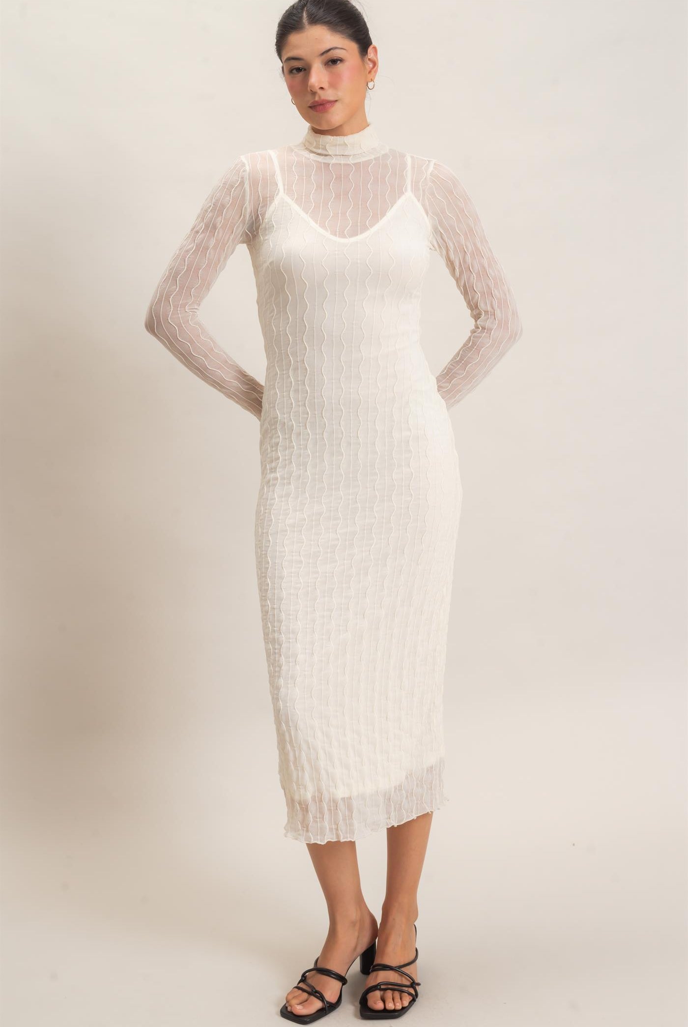 Wholesale Mesh Knit Maxi Dress Dresses HF26C890 CREAM HYFVE