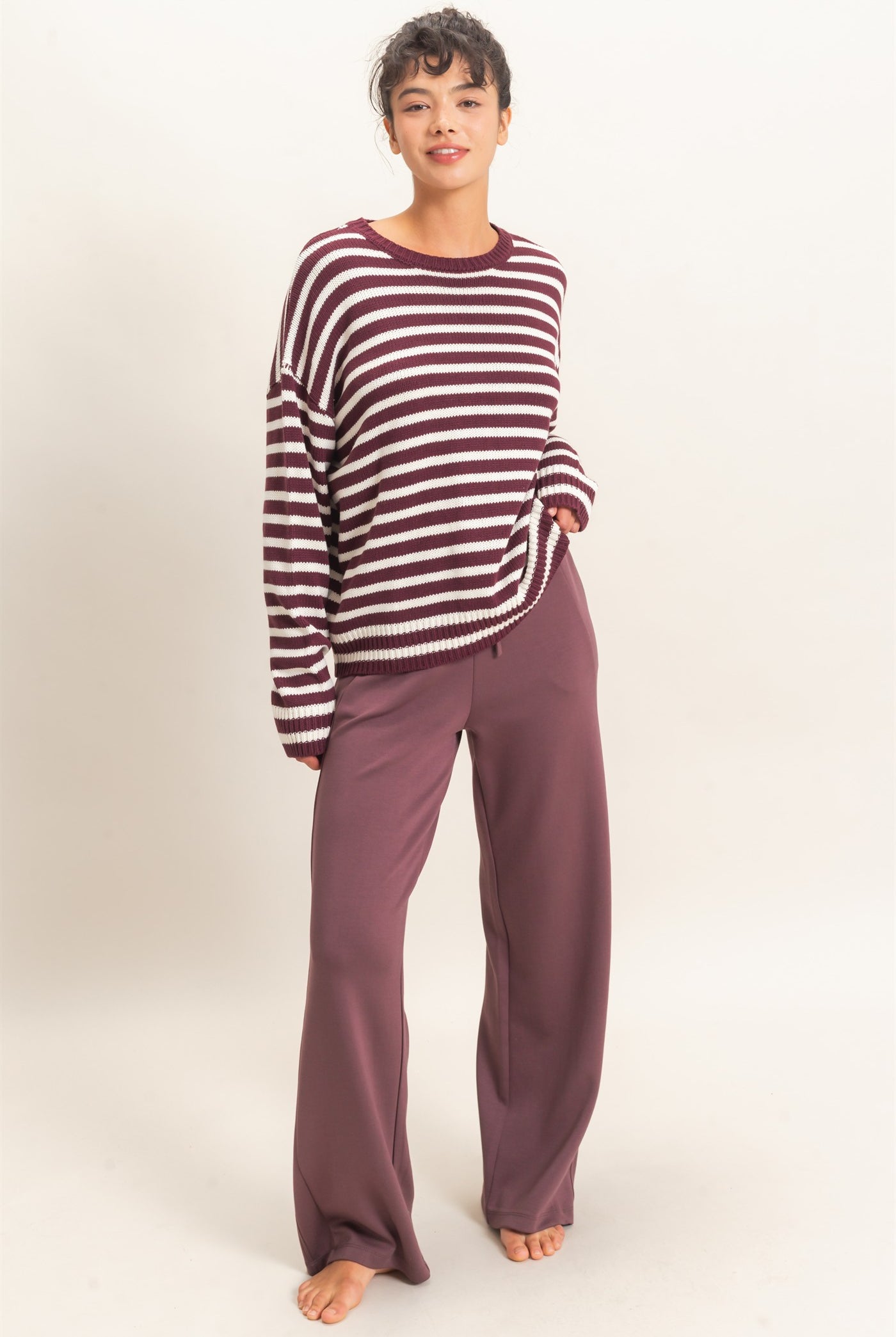 Wholesale Elastic Waist Straight Leg Pants Pants DZ26C969 COCOA DOUBLE ZERO