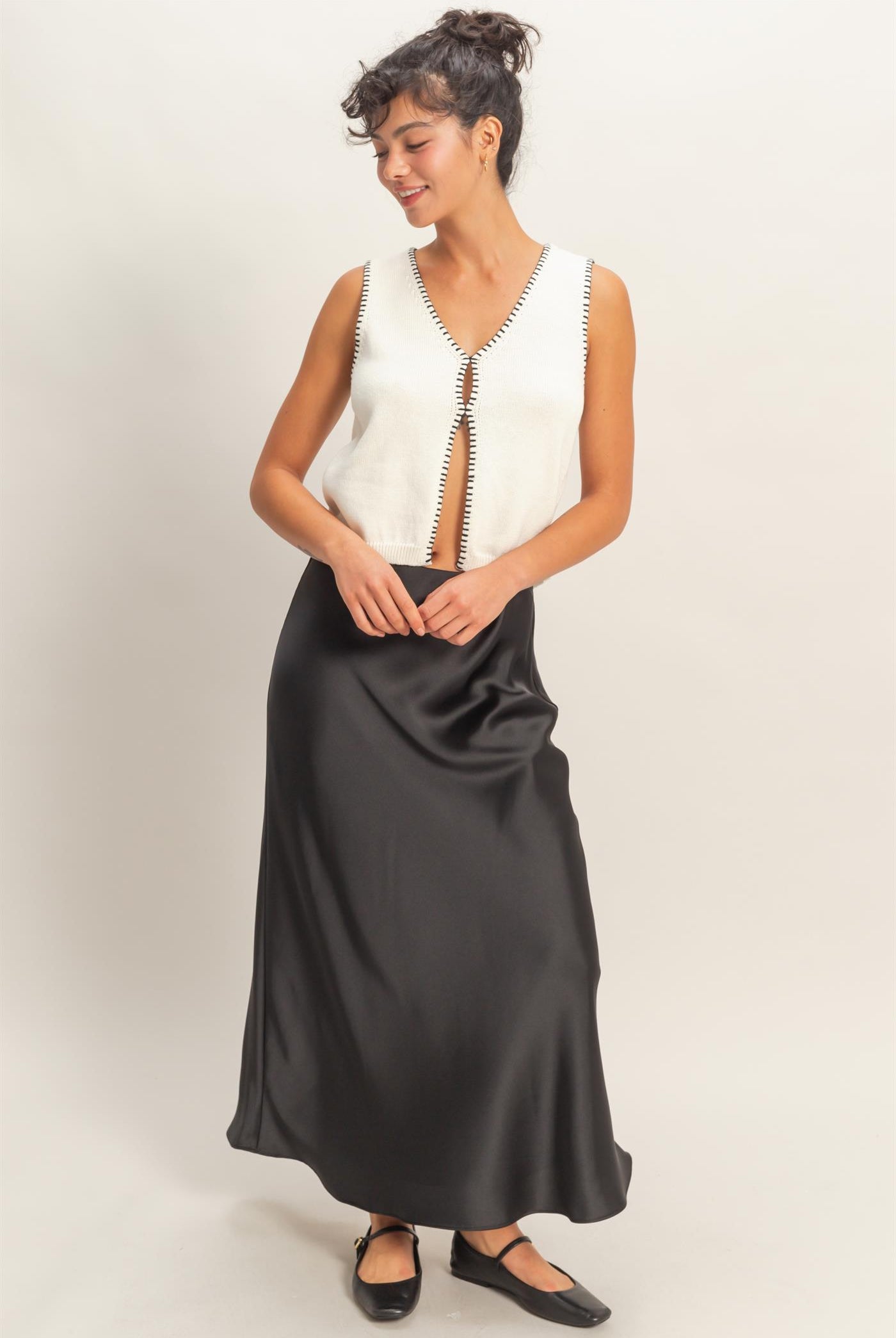 Wholesale Satin Maxi Skirt Skirts DZ26E274 BLACK DOUBLE ZERO