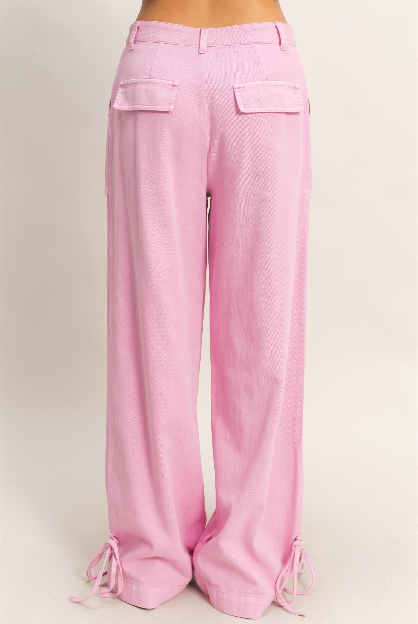 Wholesale High Rise Cargo Pants With Ankle Ties Pants DZ24C156 PINK DOUBLE ZERO
