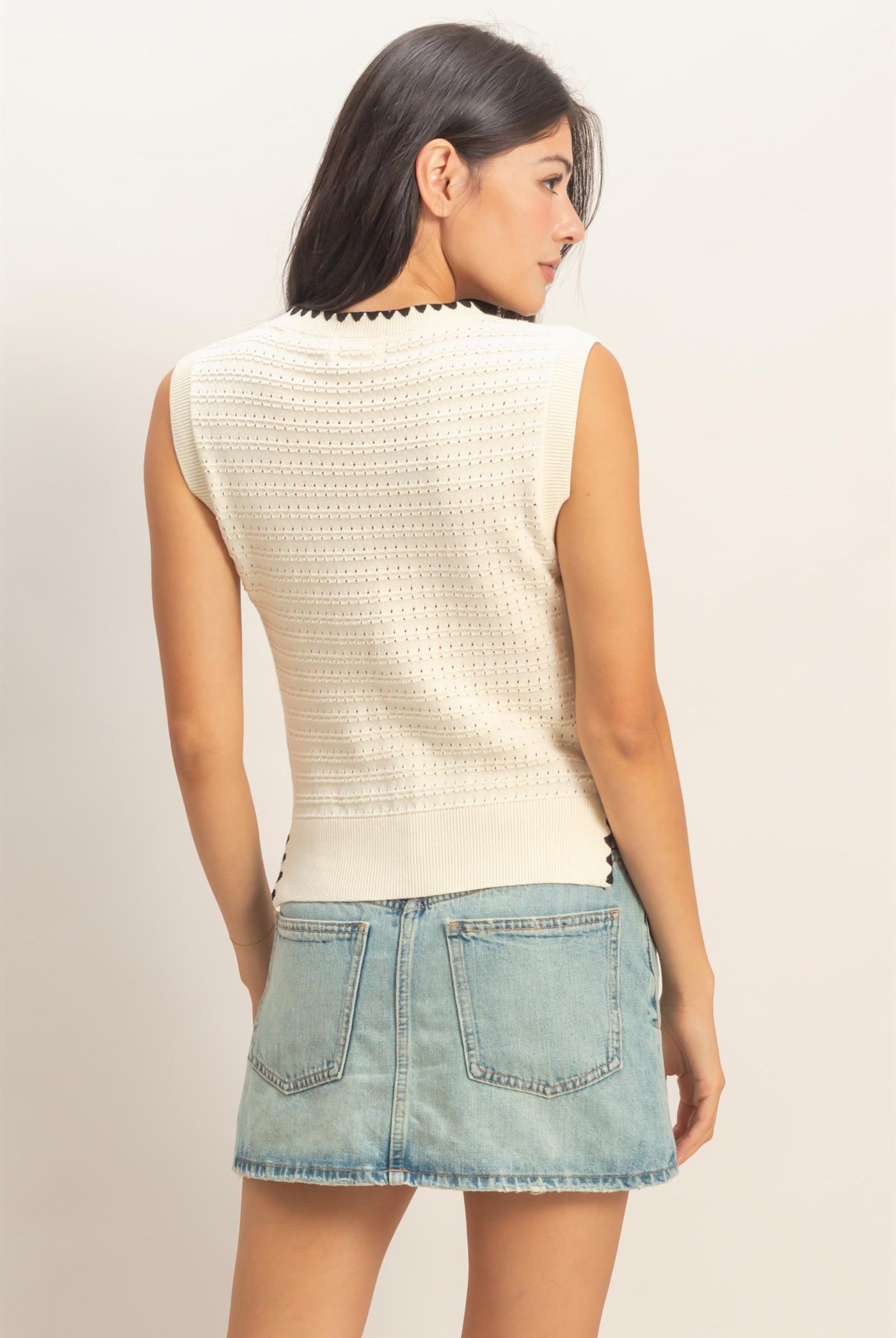 Wholesale Eyelet Sleeveless Knit Top Clothing Tops DZ26A617 CREAM DOUBLE ZERO